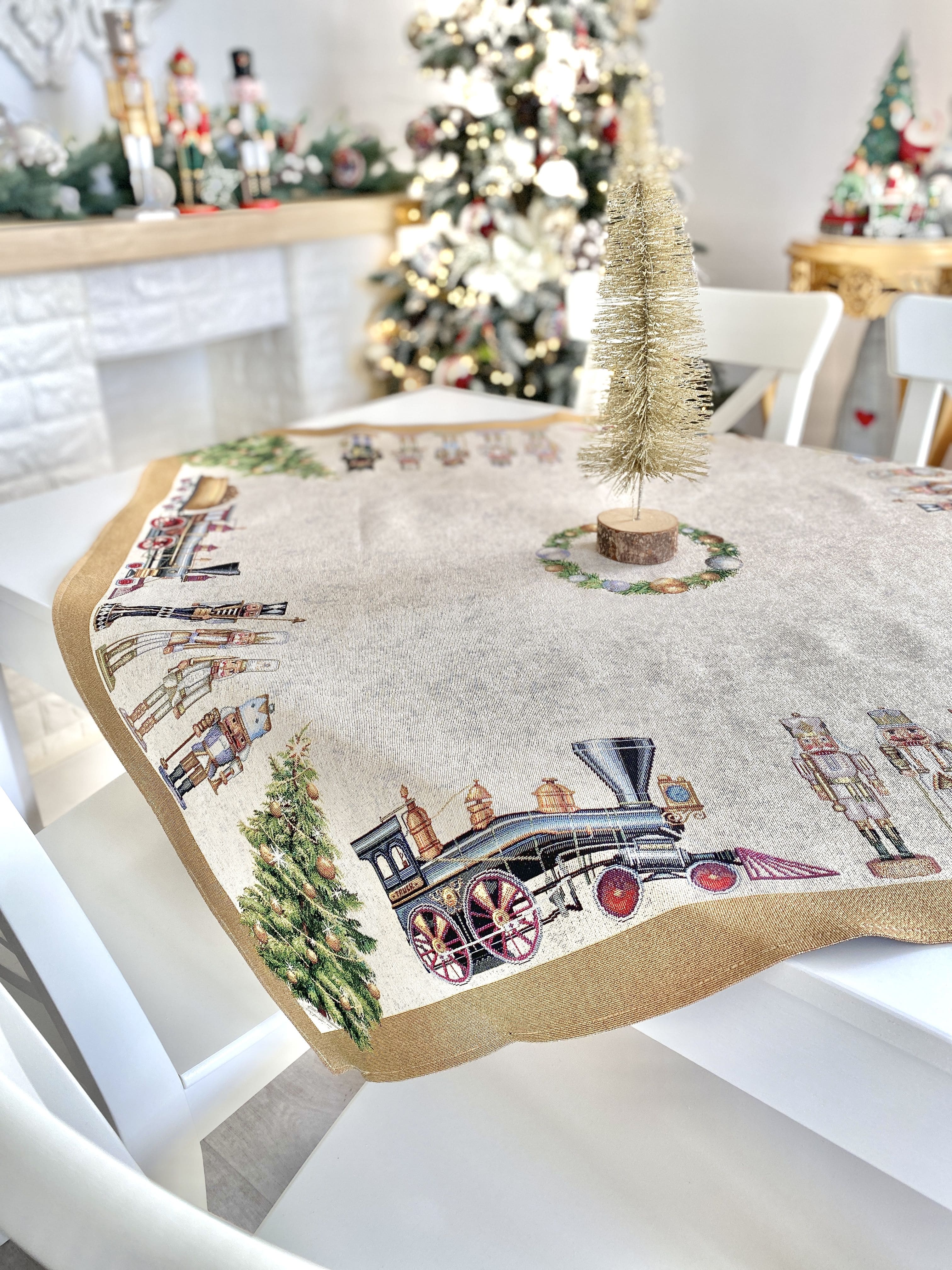Christmas tapestry tablecloth «Gold Nutcracker» with golden thread Limaso Textile