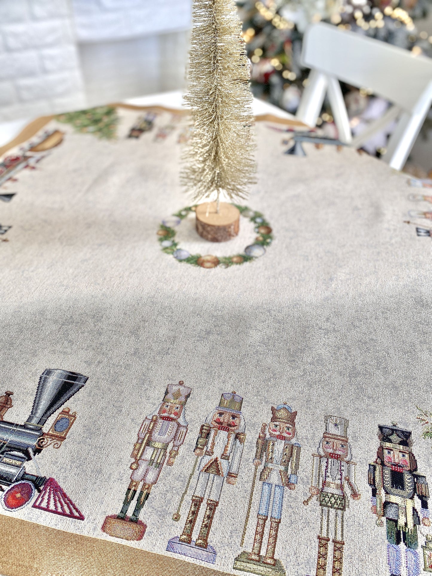 Christmas tapestry tablecloth «Gold Nutcracker» with golden thread Limaso Textile