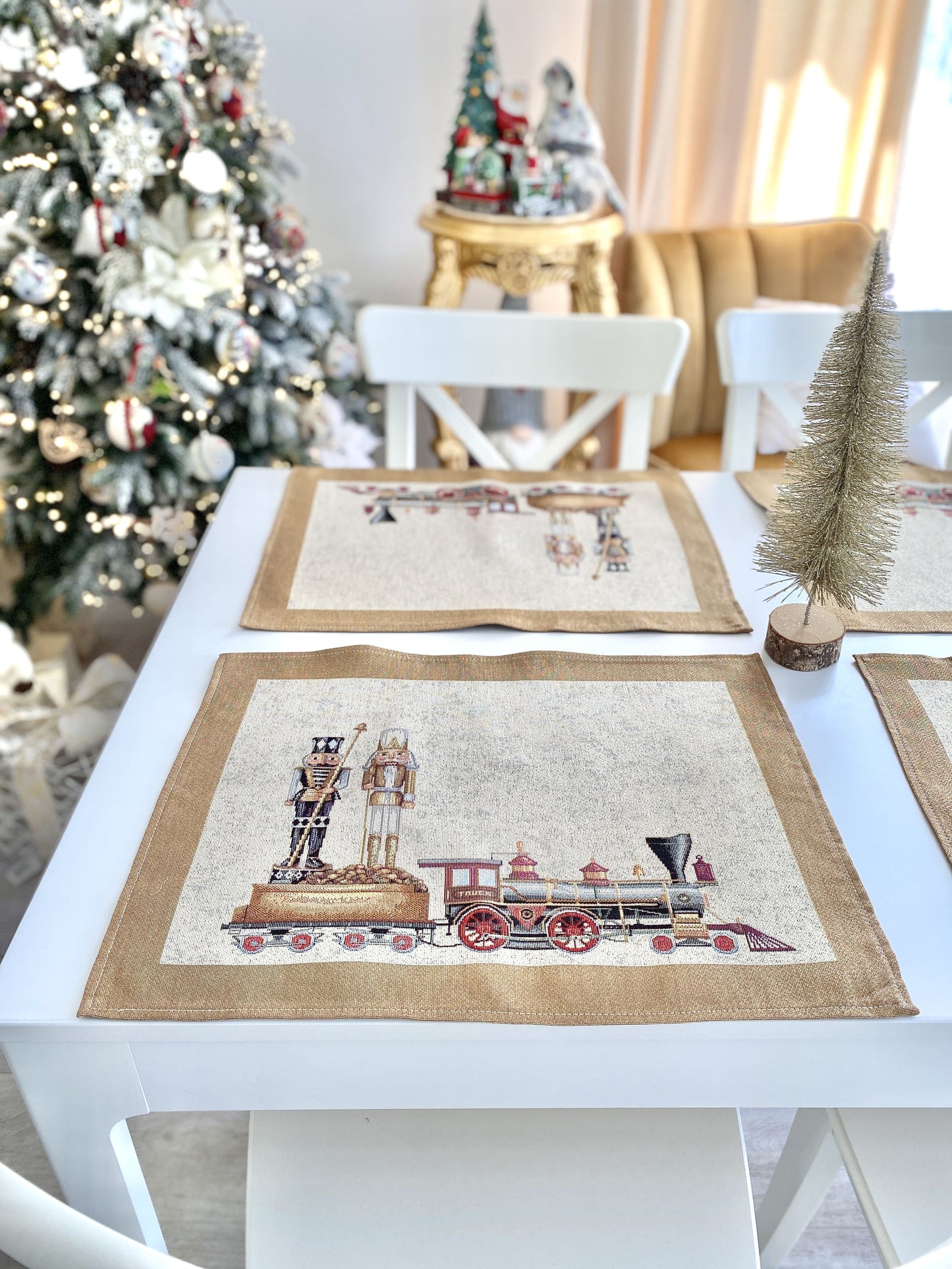 Winter Holiday Placemats «Gold Nutcracker» with golden thread