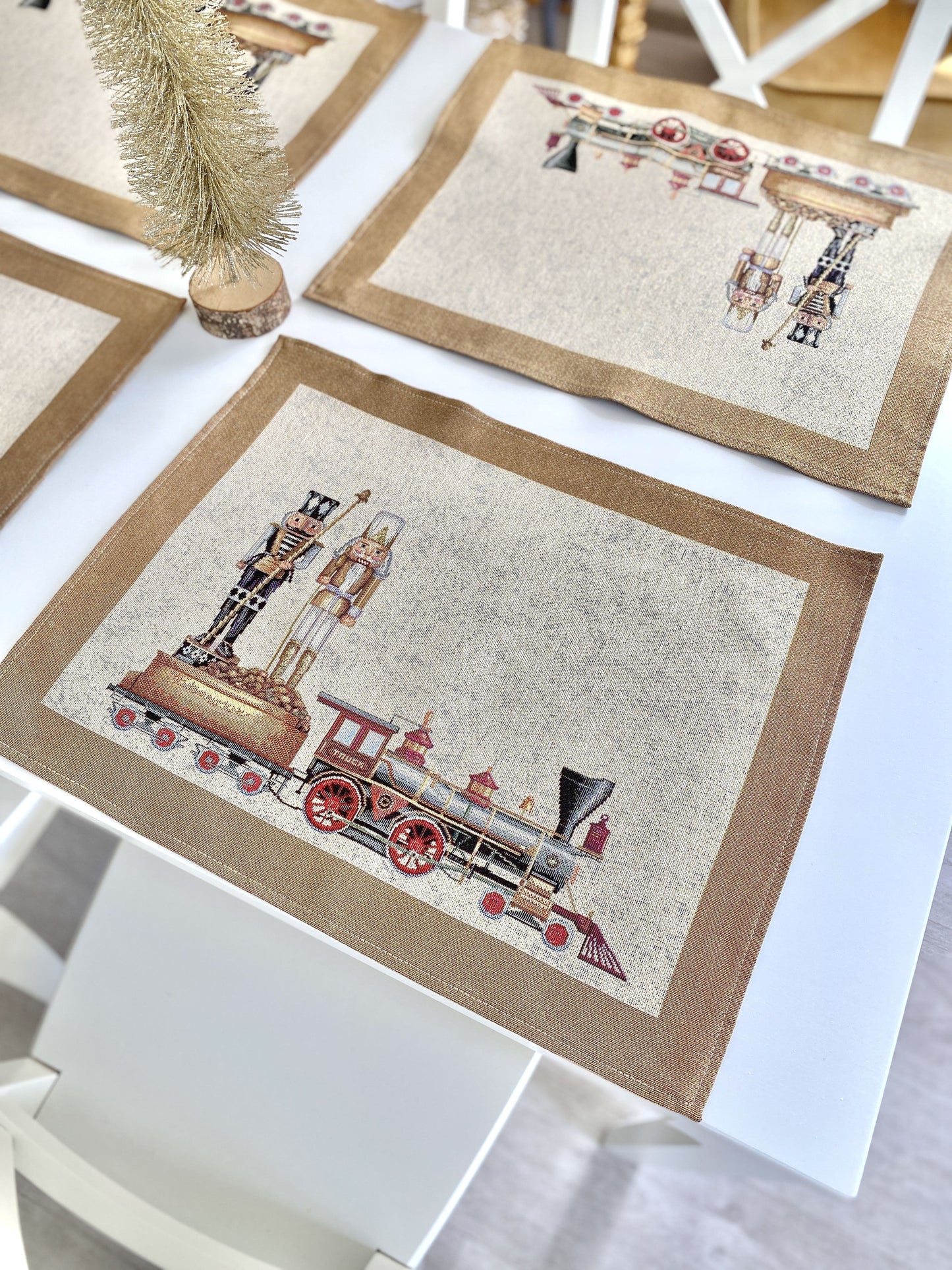 Winter Holiday Placemats «Gold Nutcracker» with golden thread