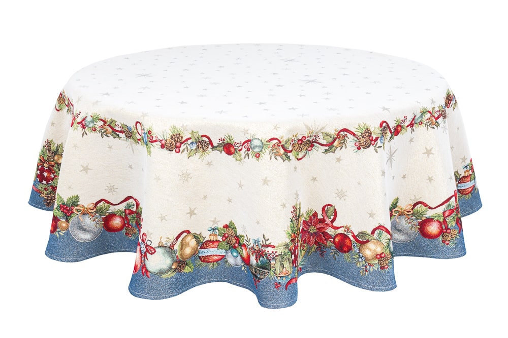 Christmas Round Tablecloth «Christmas Glow» with Golden Lurex - Luxury Tapestry