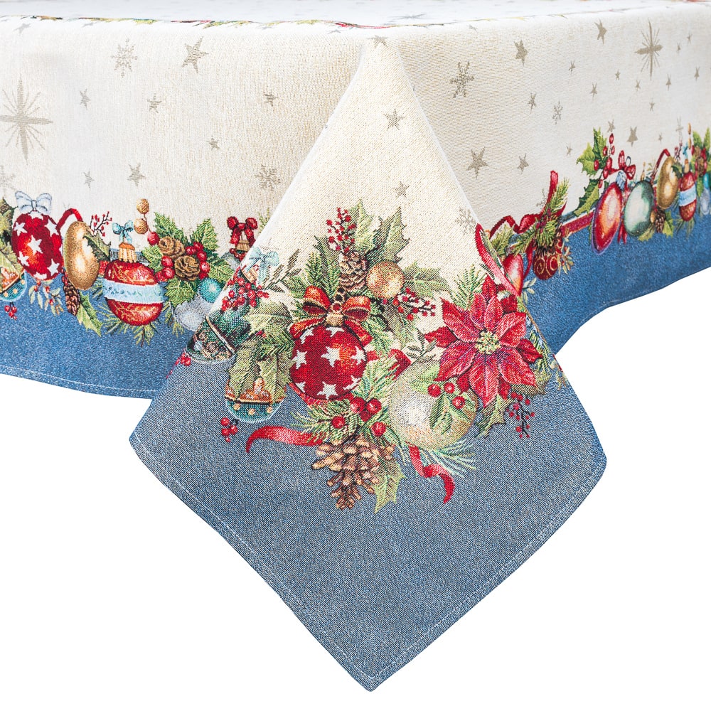 Christmas Tablecloth «Christmas Glow» with Golden Lurex - Luxury Tapestry