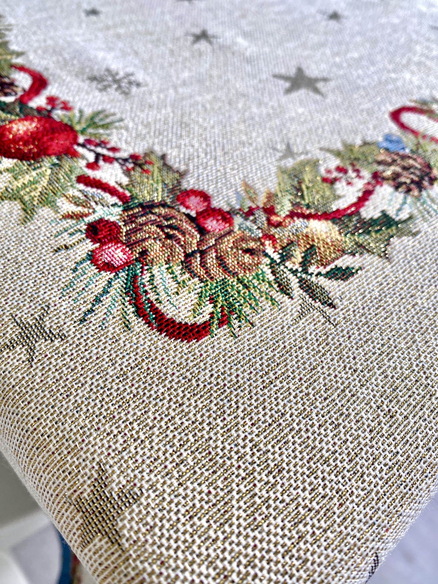 Christmas Tablecloth «Christmas Glow» with Golden Lurex - Luxury Tapestry