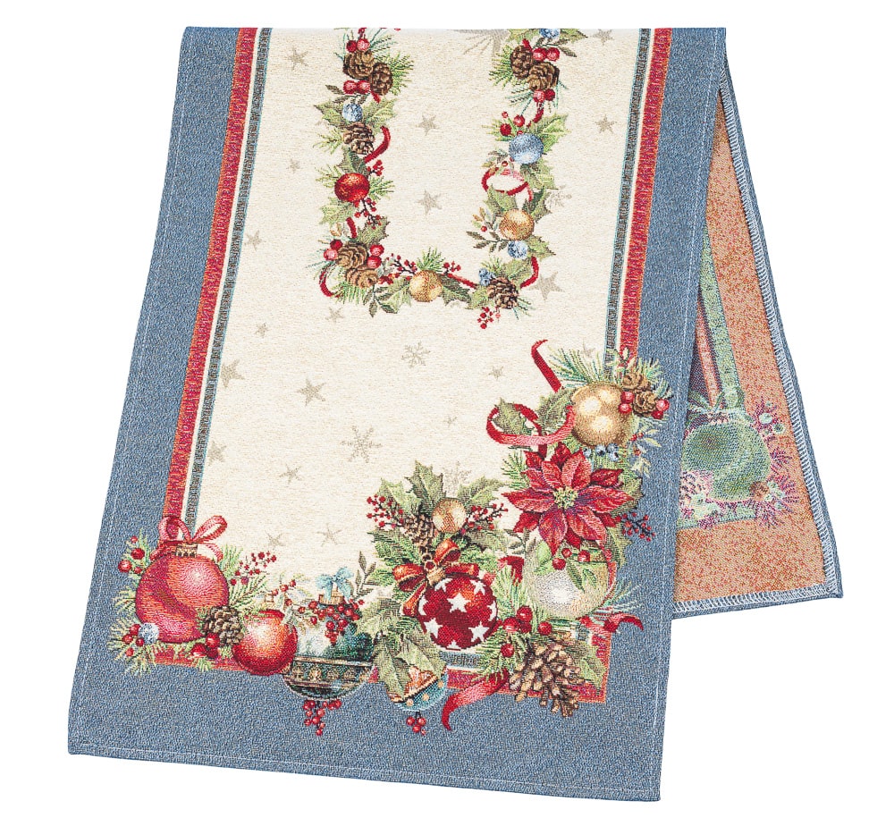 Christmas Table Runner «Christmas Glow» with Golden Lurex - Luxury Tapestry