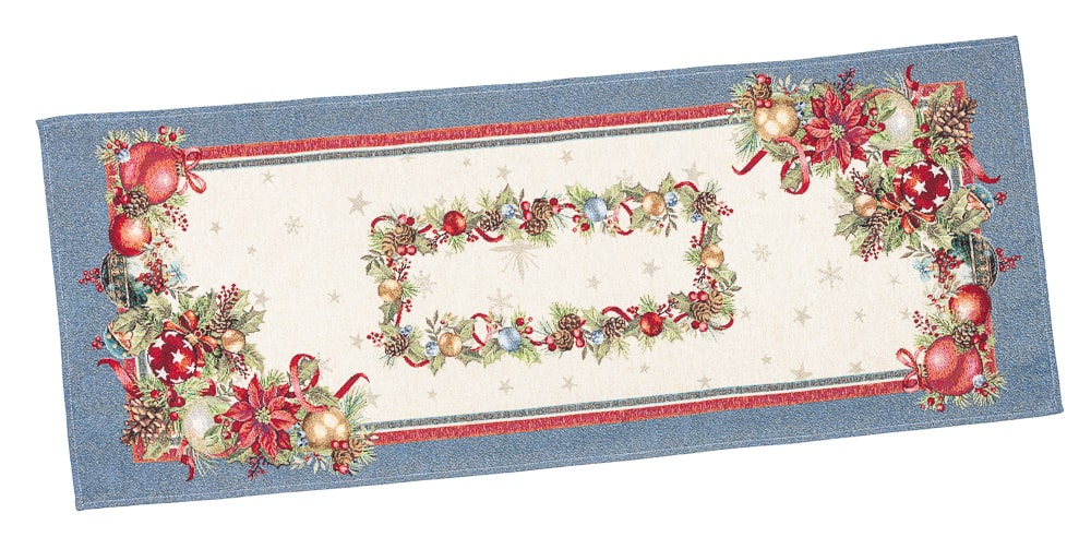 Christmas Table Runner «Christmas Glow» with Golden Lurex - Luxury Tapestry