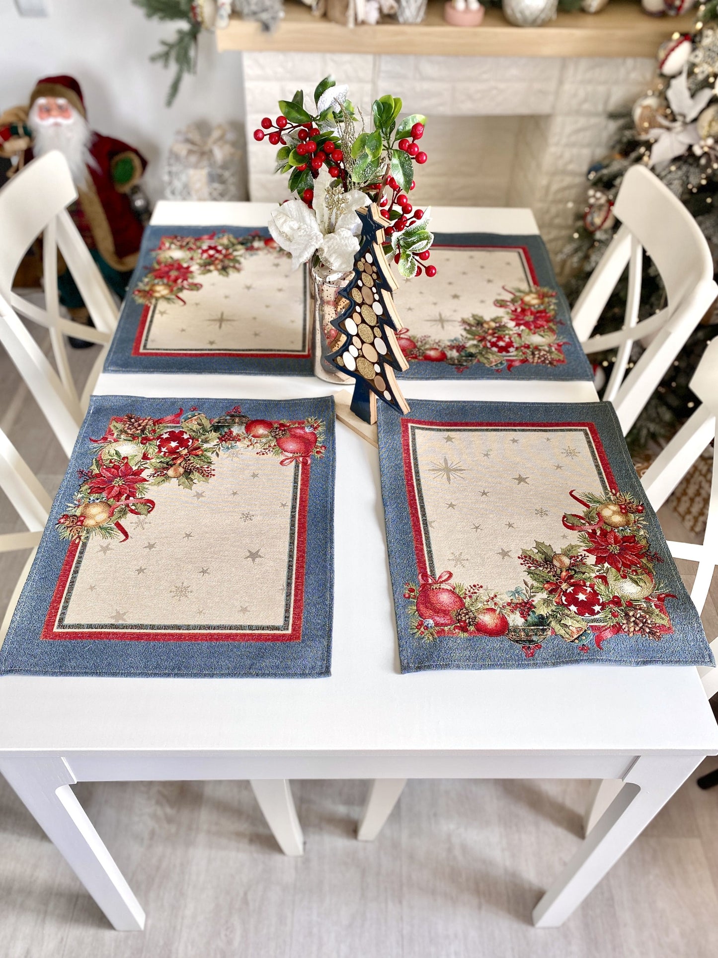 Christmas Placemat set «Christmas Glow» with Golden Lurex - Luxury Tapestry