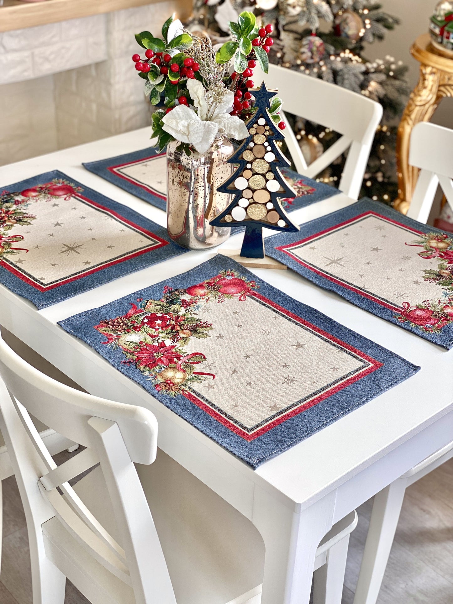 Christmas Placemat set «Christmas Glow» with Golden Lurex - Luxury Tapestry