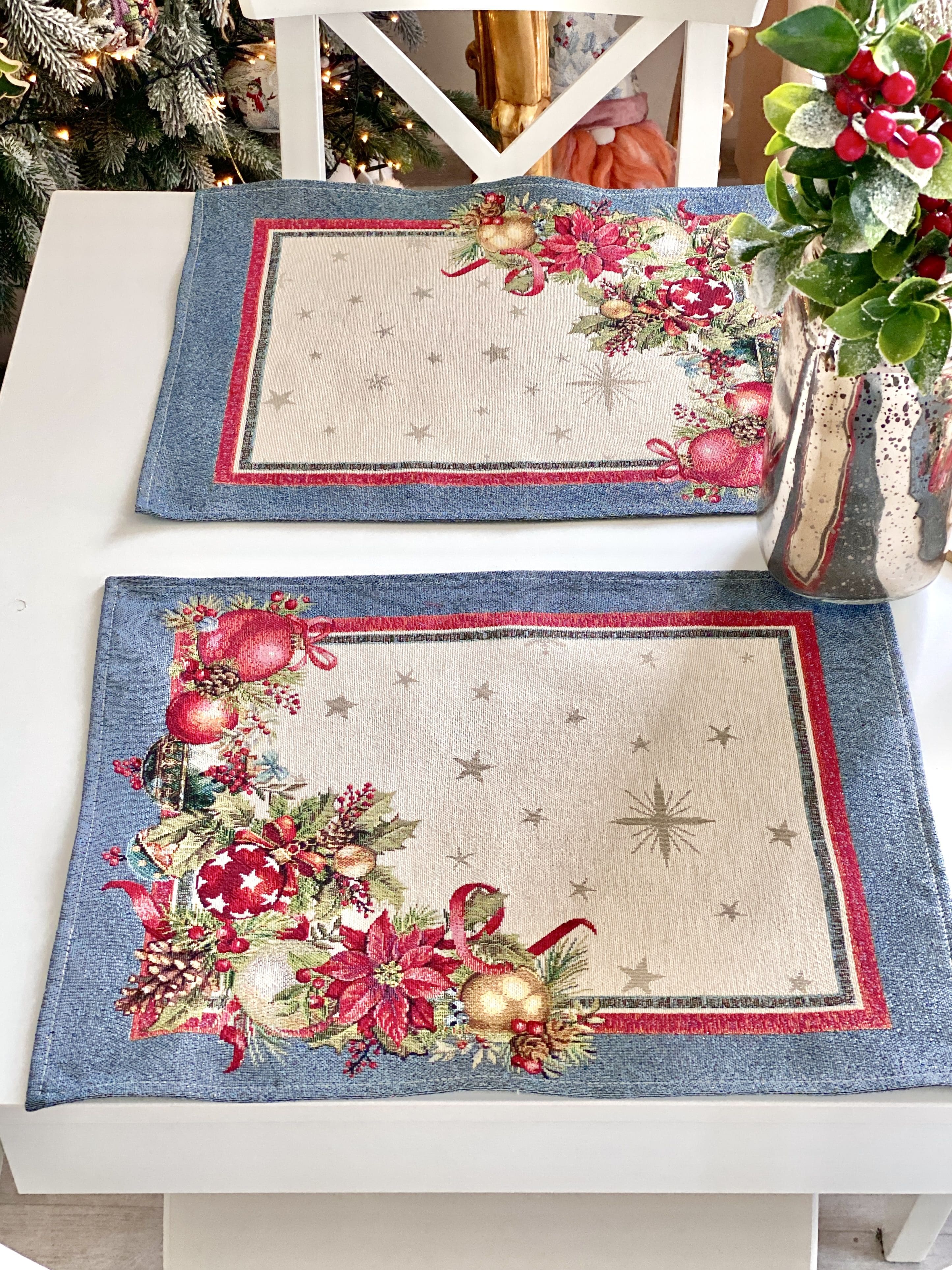 Christmas Placemat set «Christmas Glow» with Golden Lurex - Luxury Tapestry - Textile4Family