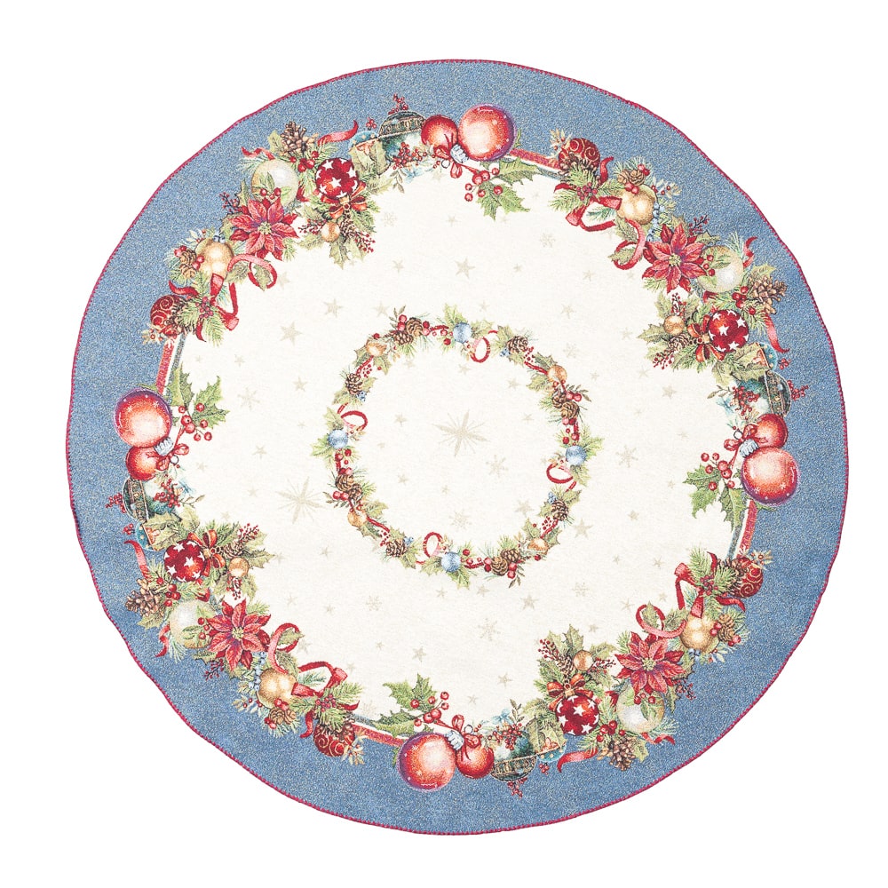 Christmas Round Tablecloth «Christmas Glow» with Golden Lurex - Luxury Tapestry