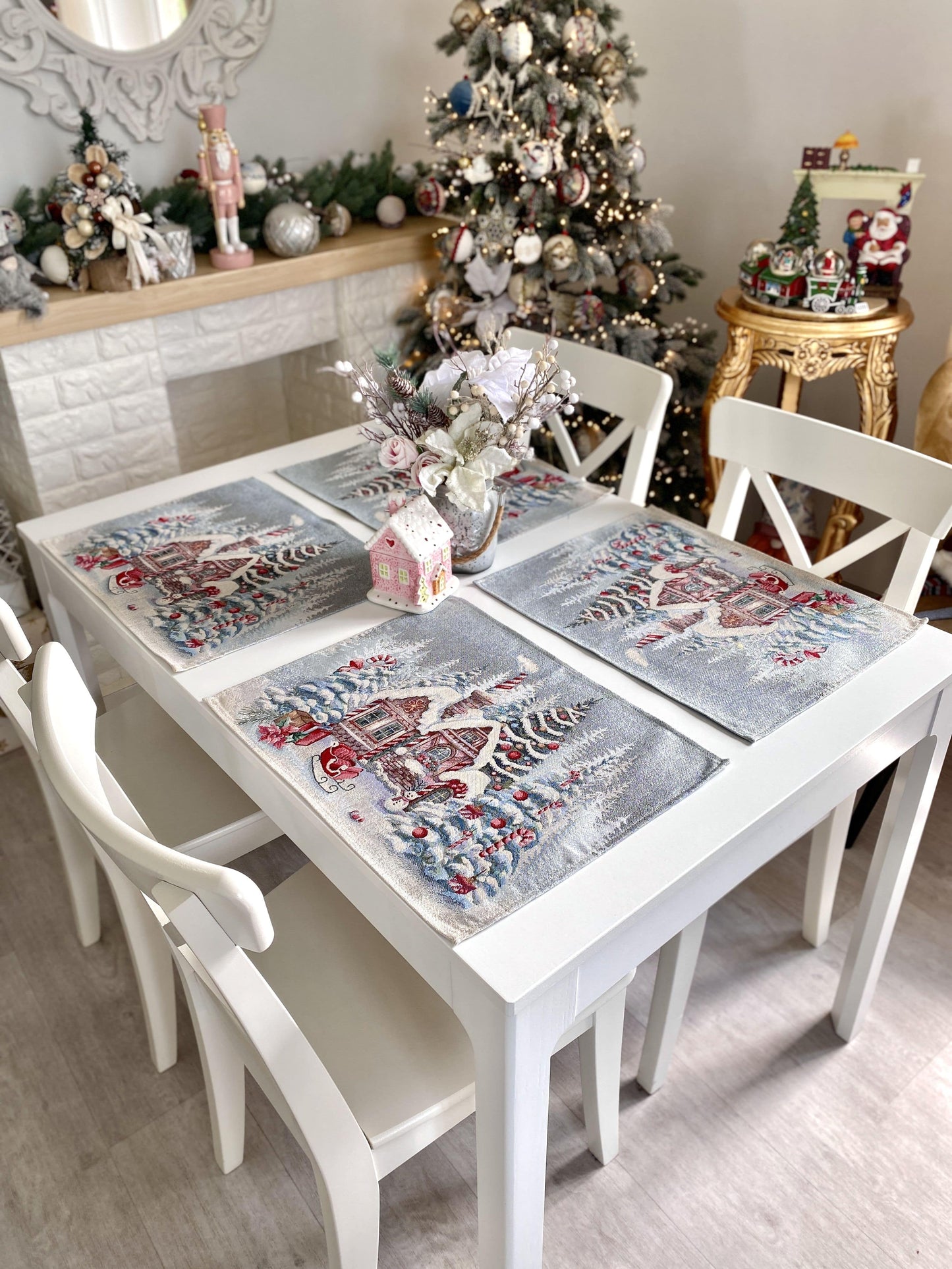 ChristmasPlacemat set«Sweet Gingerbread Nights»with Silver Lurex- Premium Gobelin