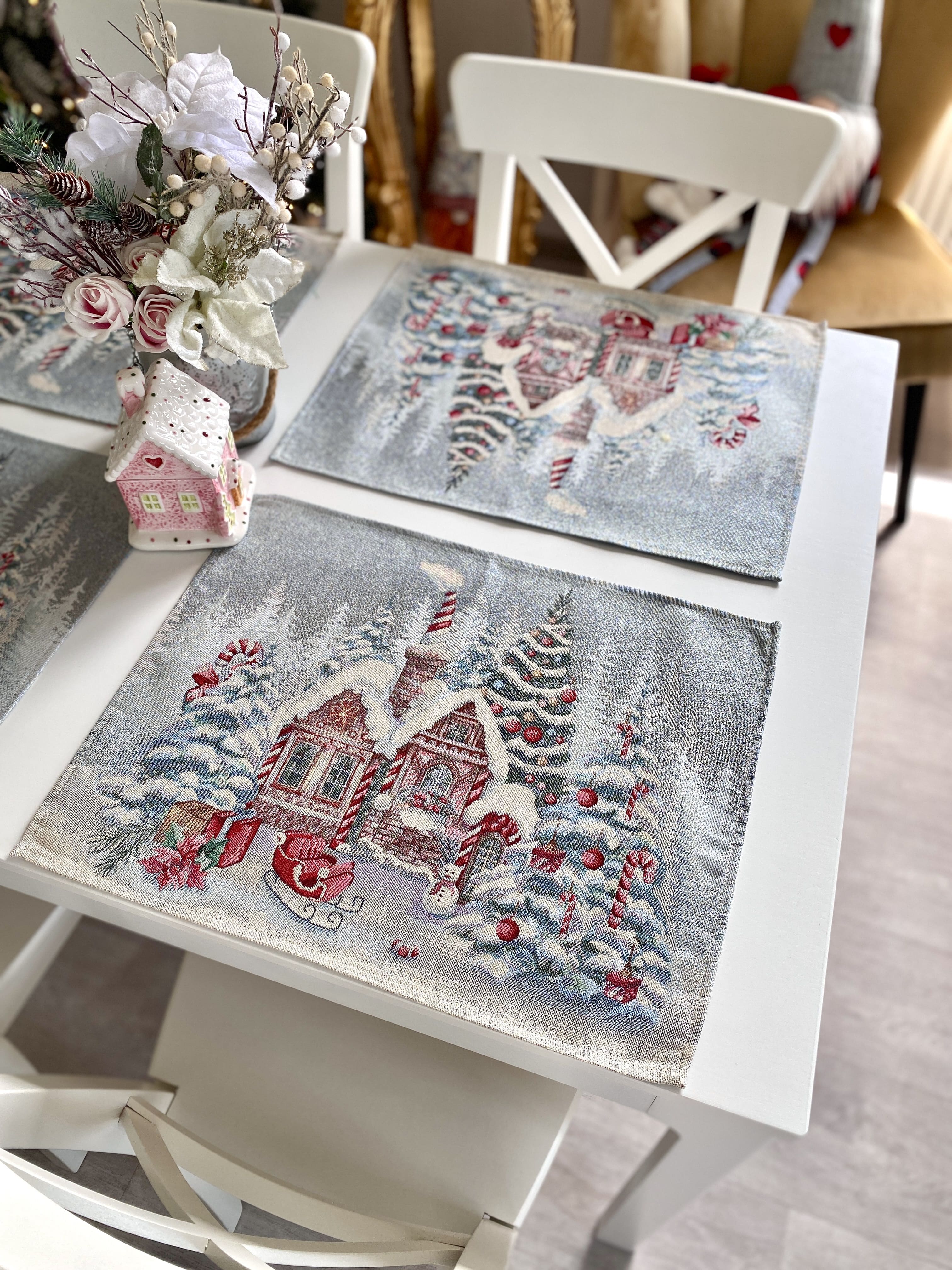 ChristmasPlacemat set«Sweet Gingerbread Nights»with Silver Lurex- Premium Gobelin - Textile4Family