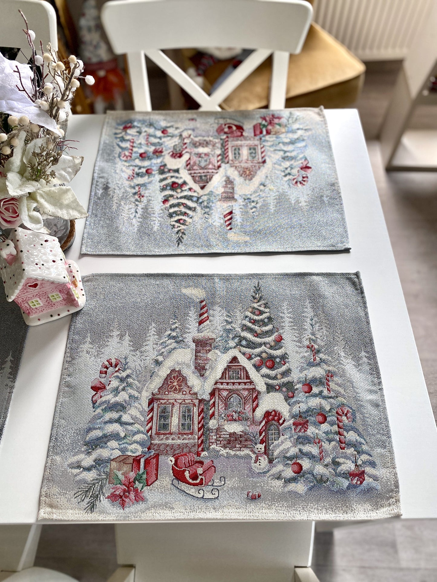 ChristmasPlacemat set«Sweet Gingerbread Nights»with Silver Lurex- Premium Gobelin