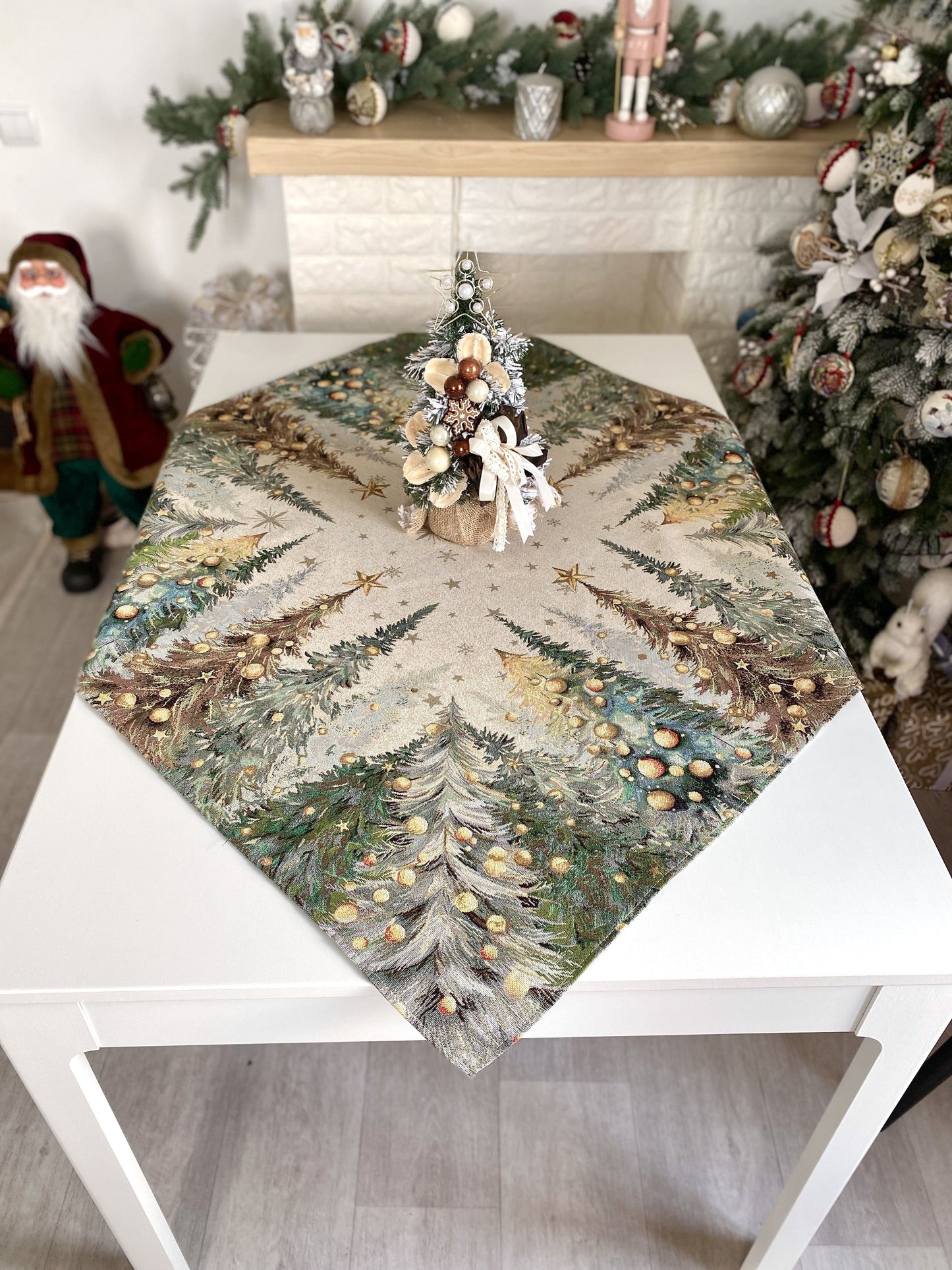 Christmas Tablecloth «Evergreen Magic» with Golden Lurex - Luxury Tapestry