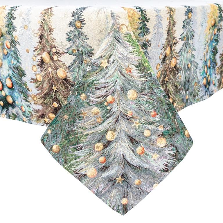 Christmas Tablecloth «Evergreen Magic» with Golden Lurex - Luxury Tapestry