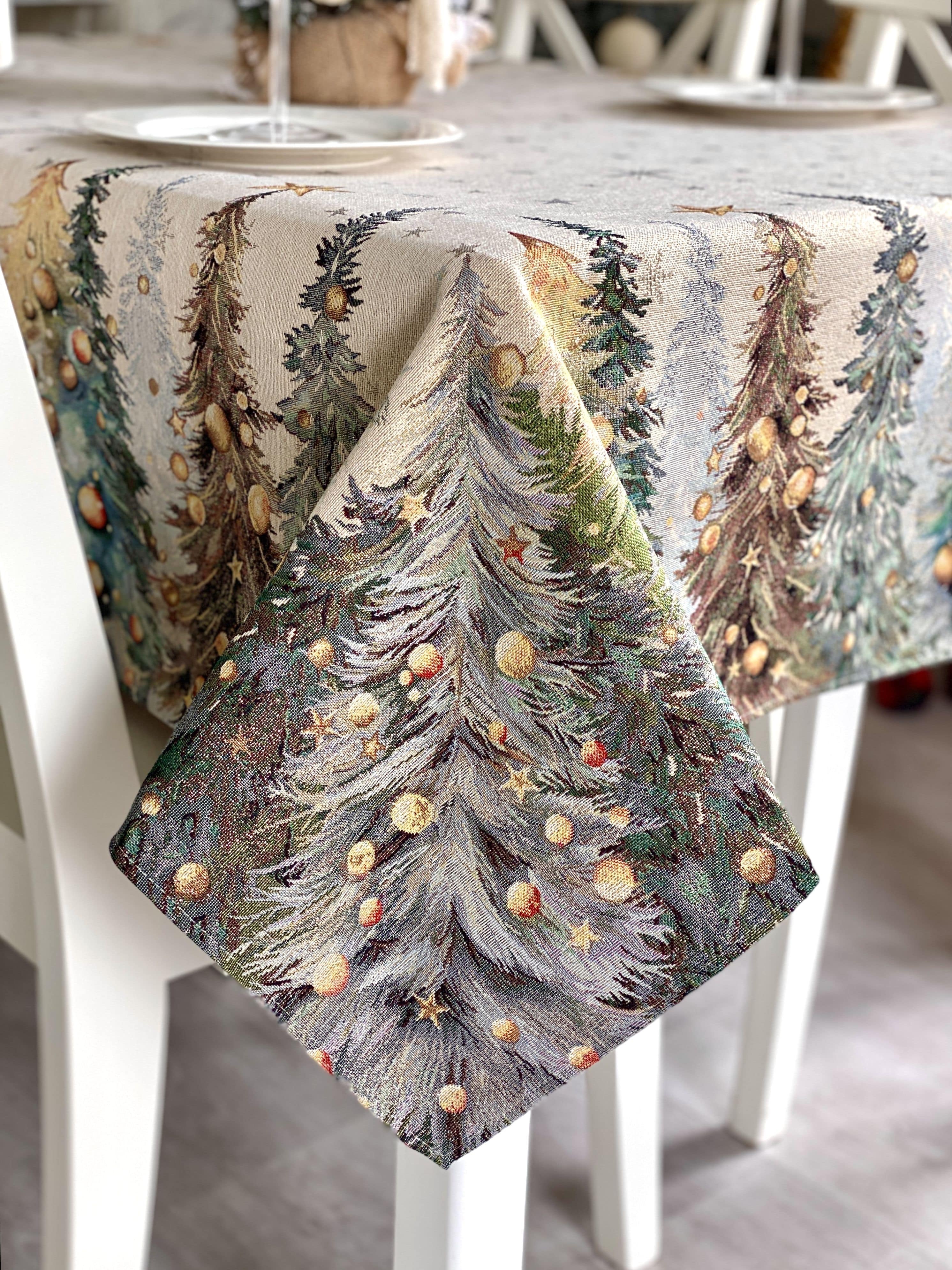 Christmas Tablecloth «Evergreen Magic» with Golden Lurex - Luxury Tapestry - Textile4Family