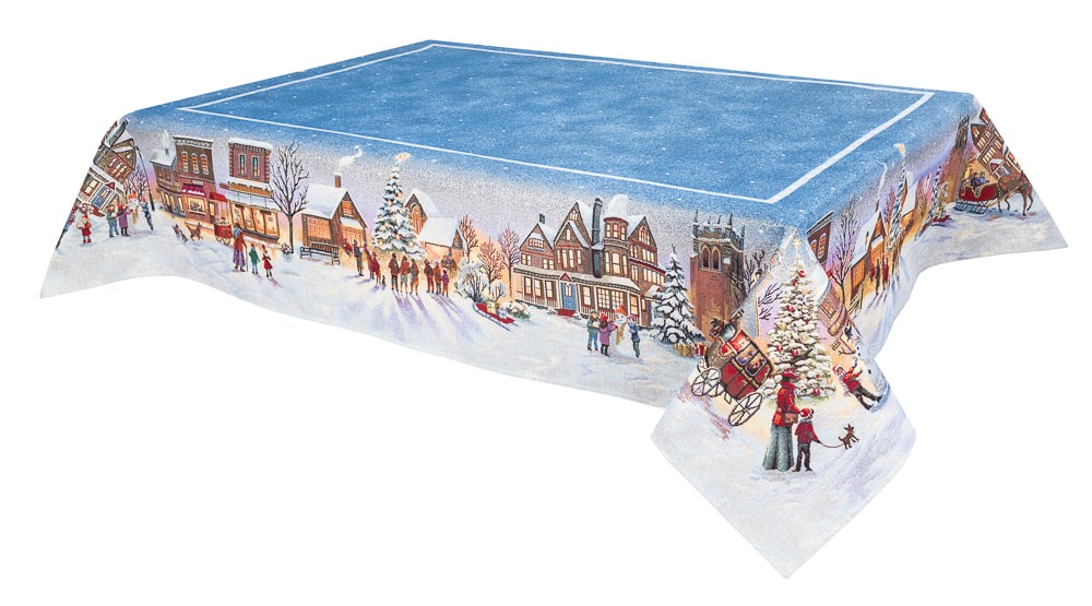 Christmas Tablecloth «Enchanted Carol Nights» with Golden Lurex - Luxury Tapestry