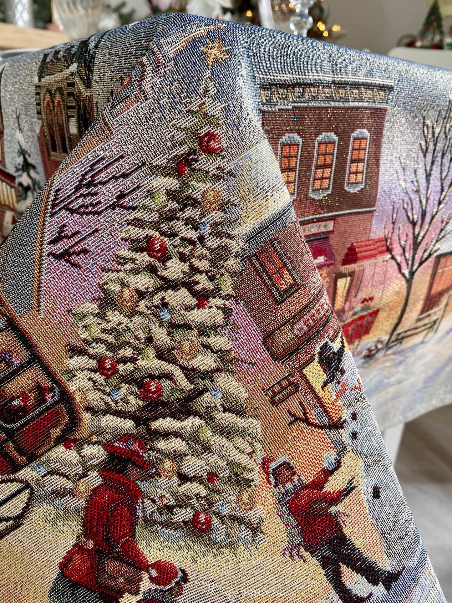 Christmas Tablecloth «Enchanted Carol Nights» with Golden Lurex - Luxury Tapestry