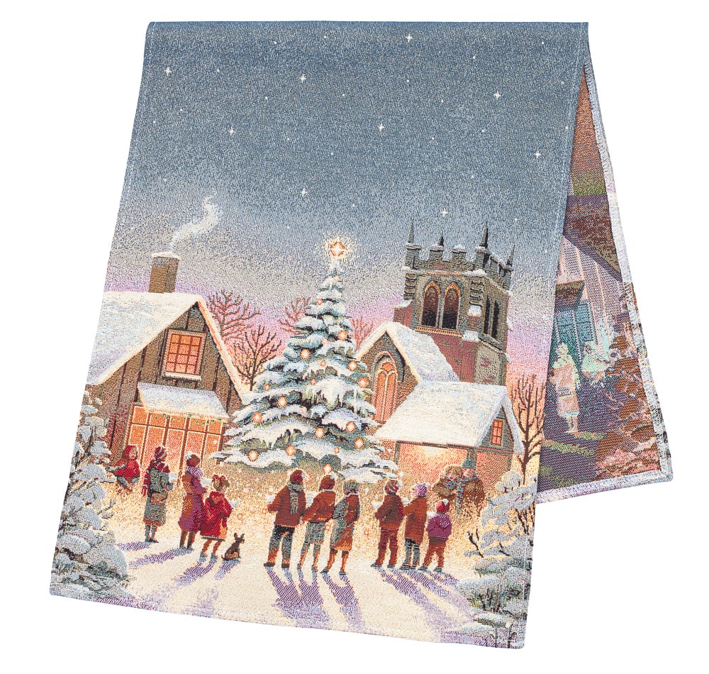 Christmas Table Runner «Enchanted Carol Nights» with Golden Lurex - Luxury Tapestry