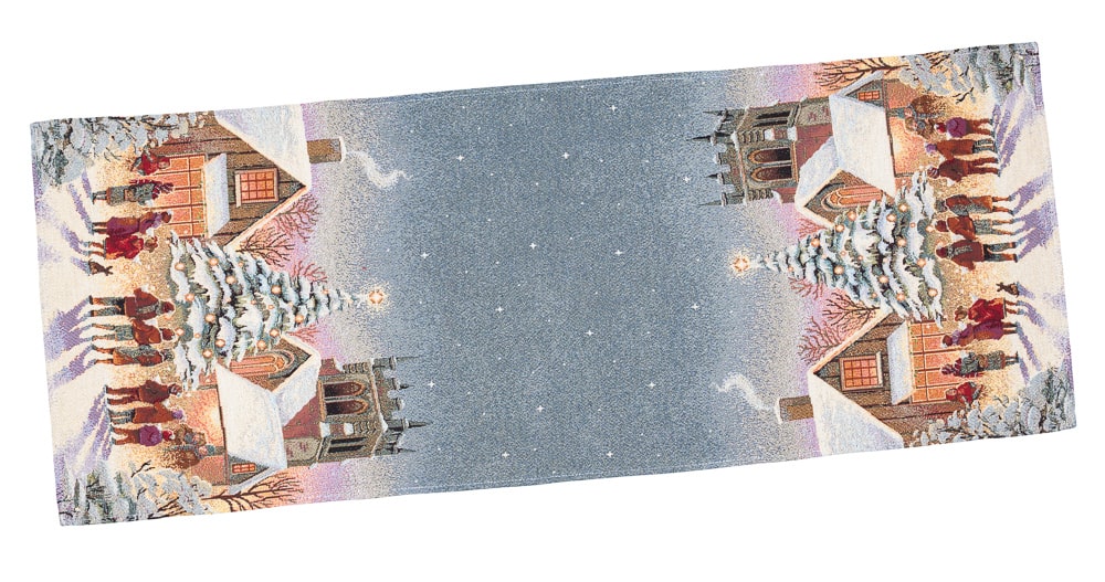 Christmas Table Runner «Enchanted Carol Nights» with Golden Lurex - Luxury Tapestry