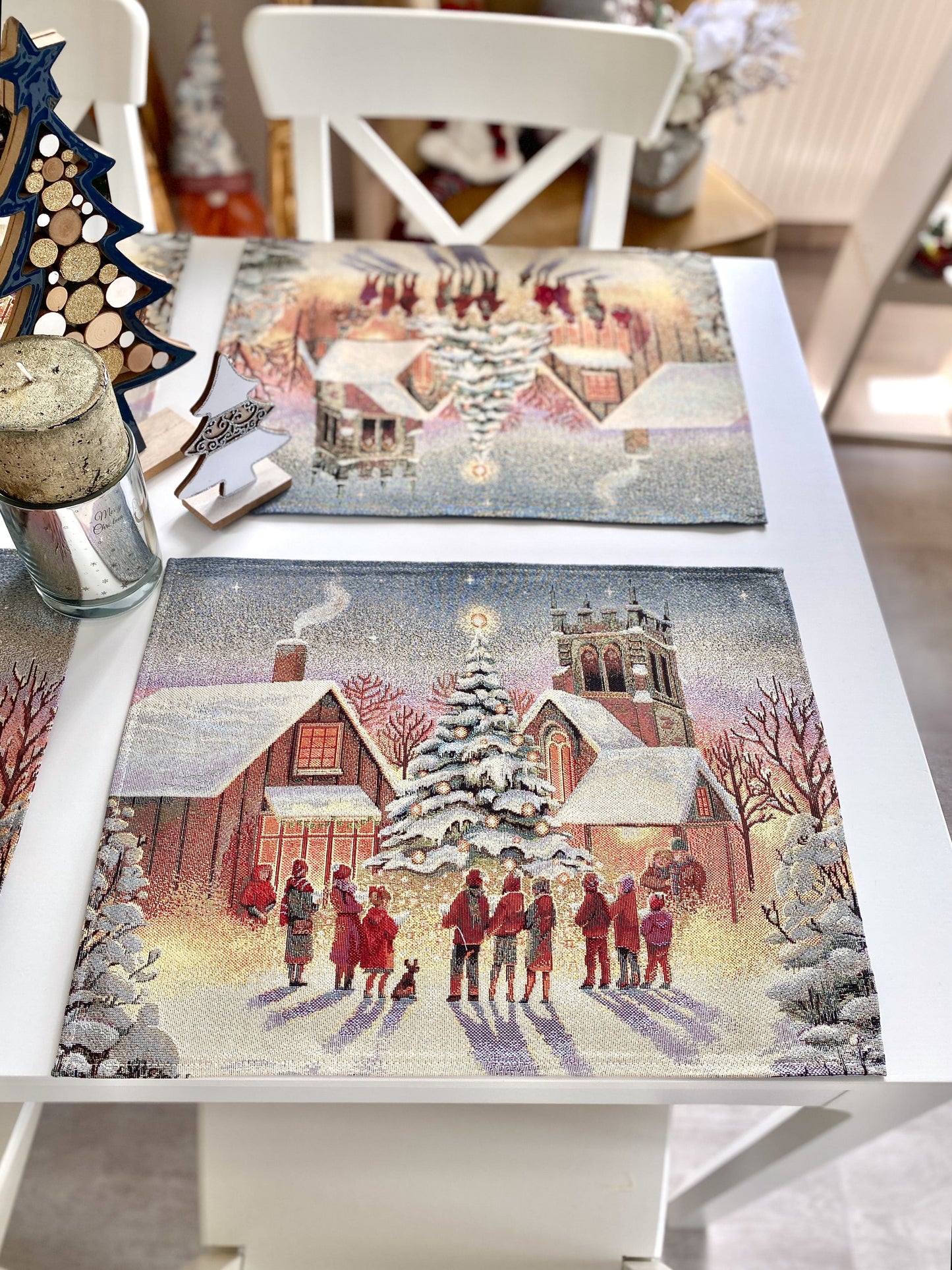 Christmas Placemat set «Enchanted Carol Nights» with Golden Lurex - Luxury Tapestry