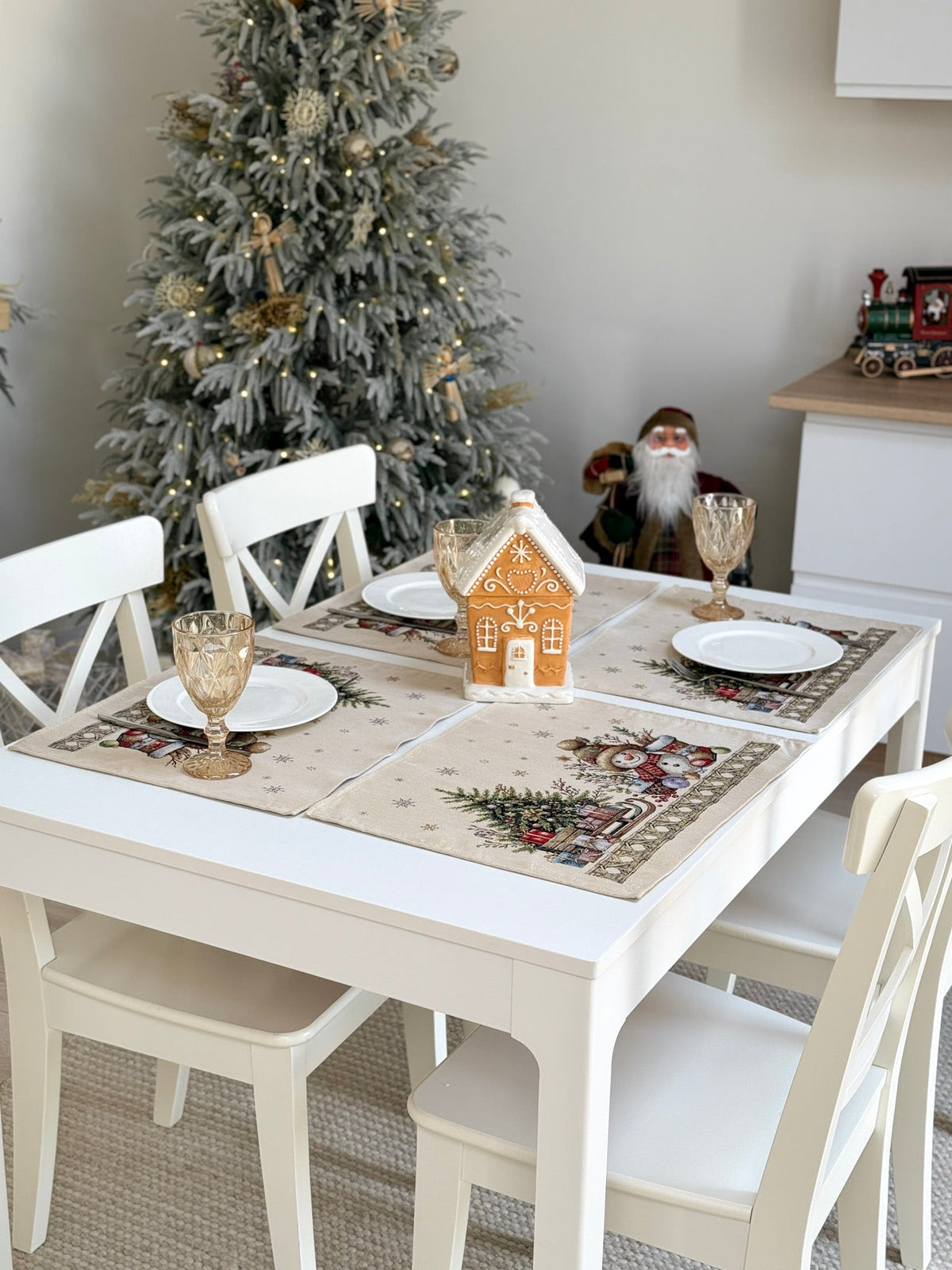Christmas Placemat set «Golden Winter Tale» with golden thread - High quality tapestry