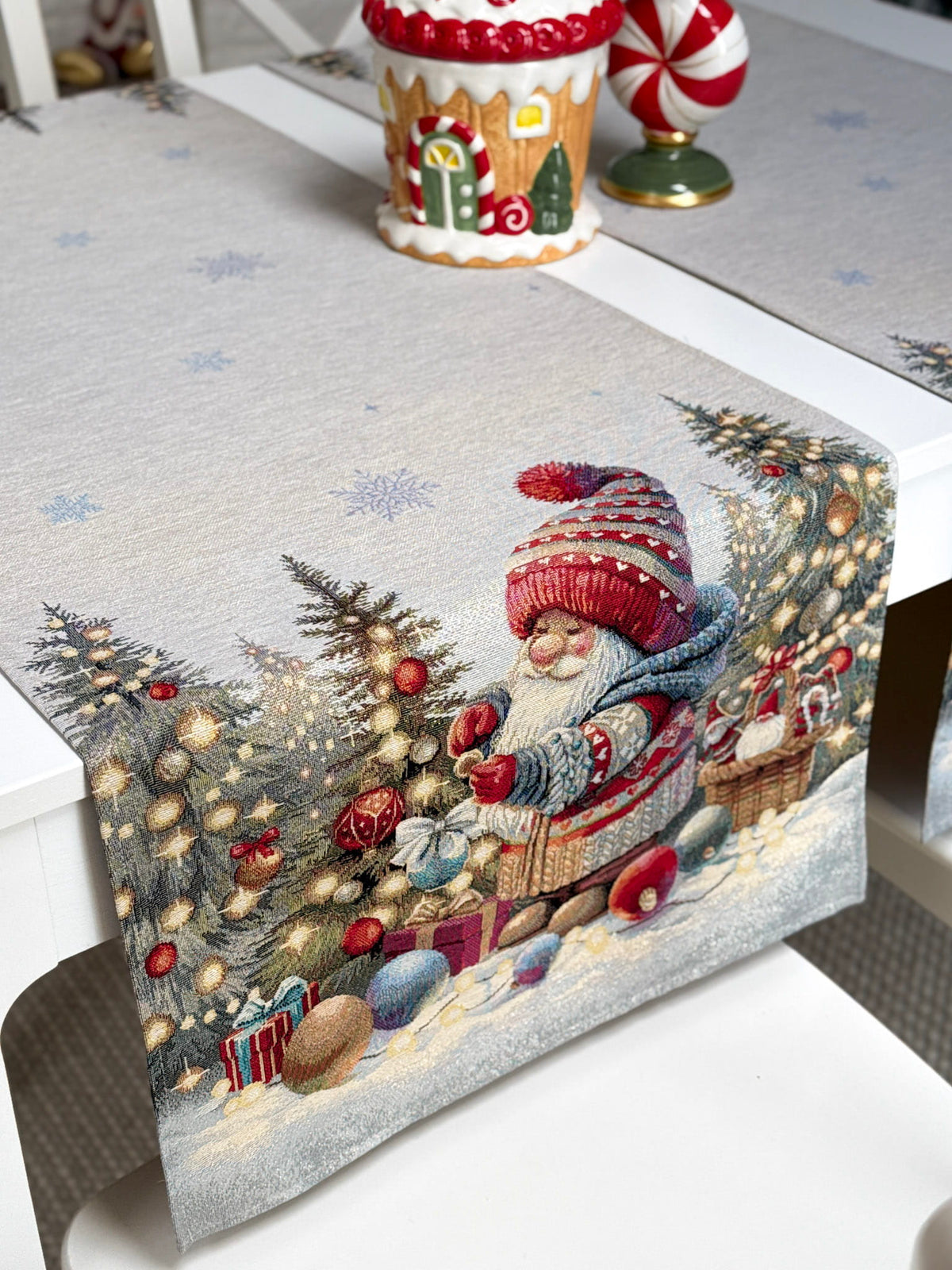 Table Runner «Scarlet Wishes» with golden thread - High quality tapestry