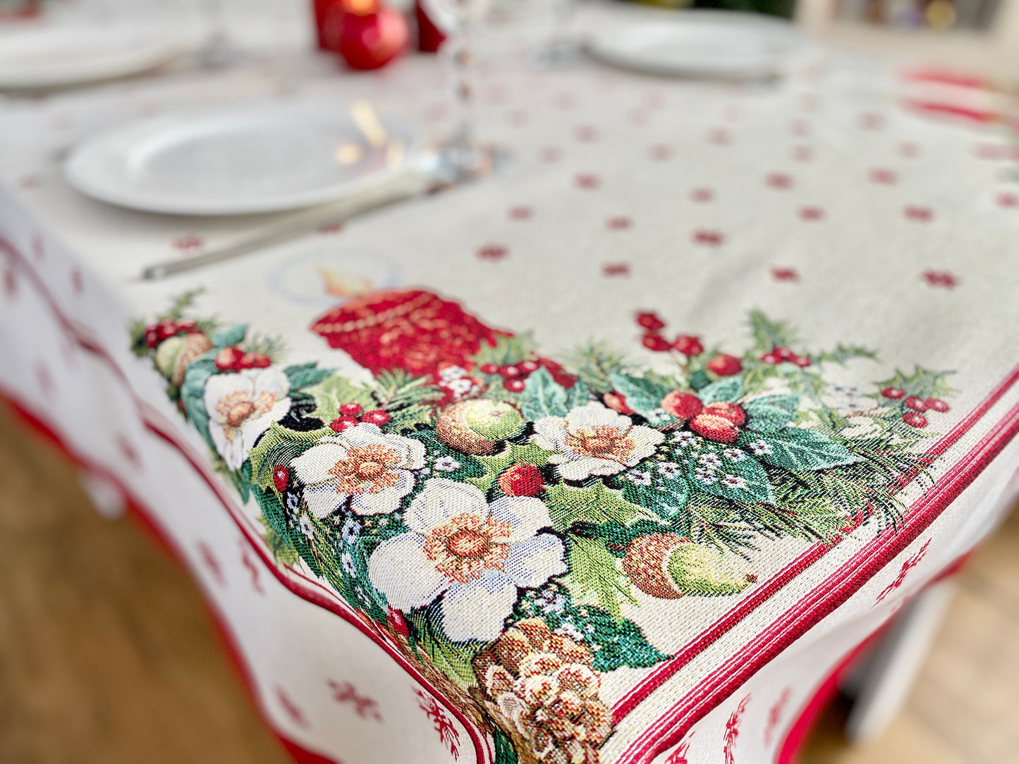 Christmas tapestry Tablecloth "Christmas Candle" with silver thread