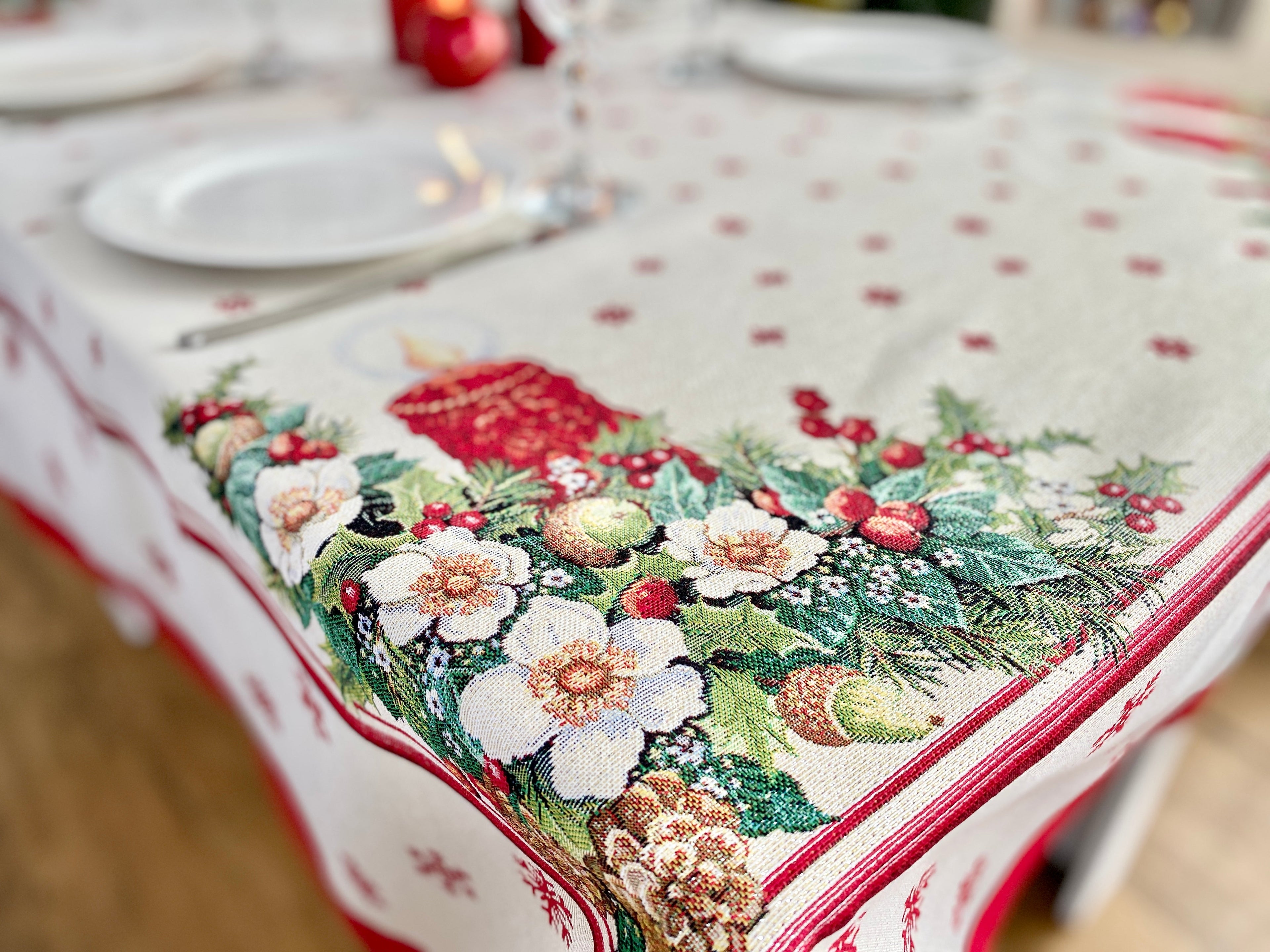 Christmas tapestry Tablecloth "Christmas Candle" with silver thread Limaso Textile