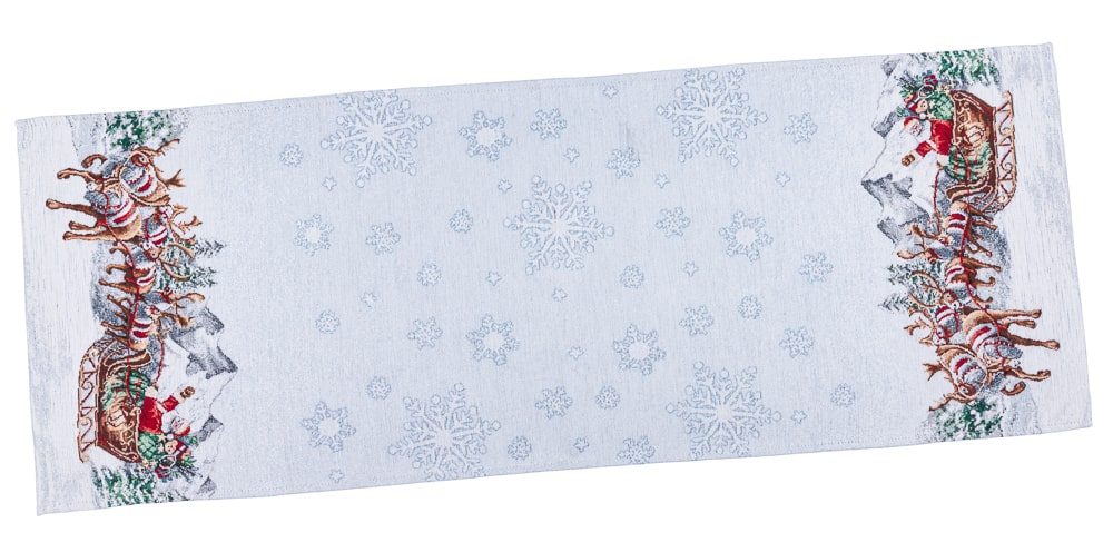 Christmas Tapestry Table runner «Santa is coming» With microfibre & silver lurex Limaso Textile