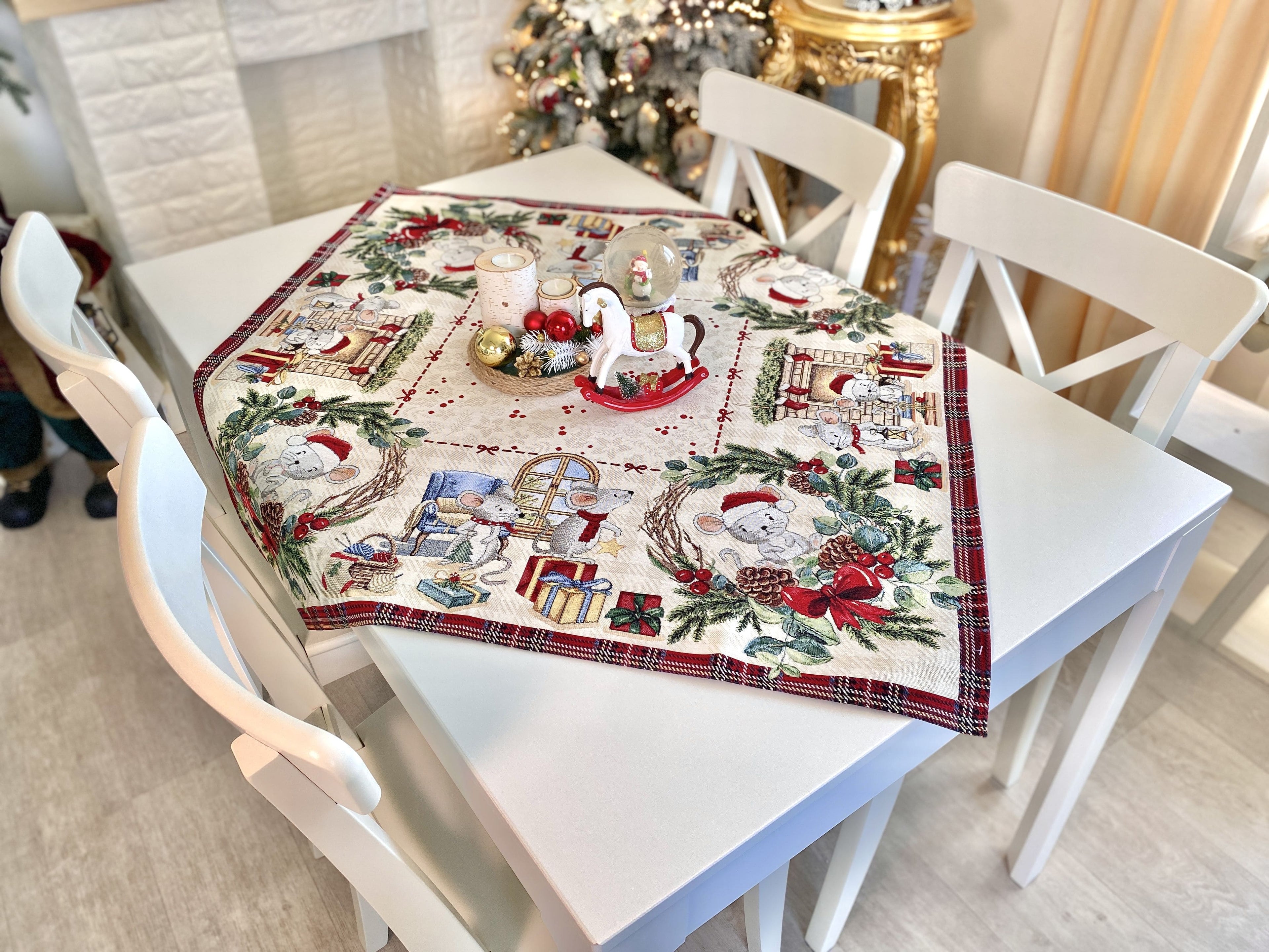 Christmas tapestry tablecloth «Xmas preparations» With silver lurex Limaso Textile