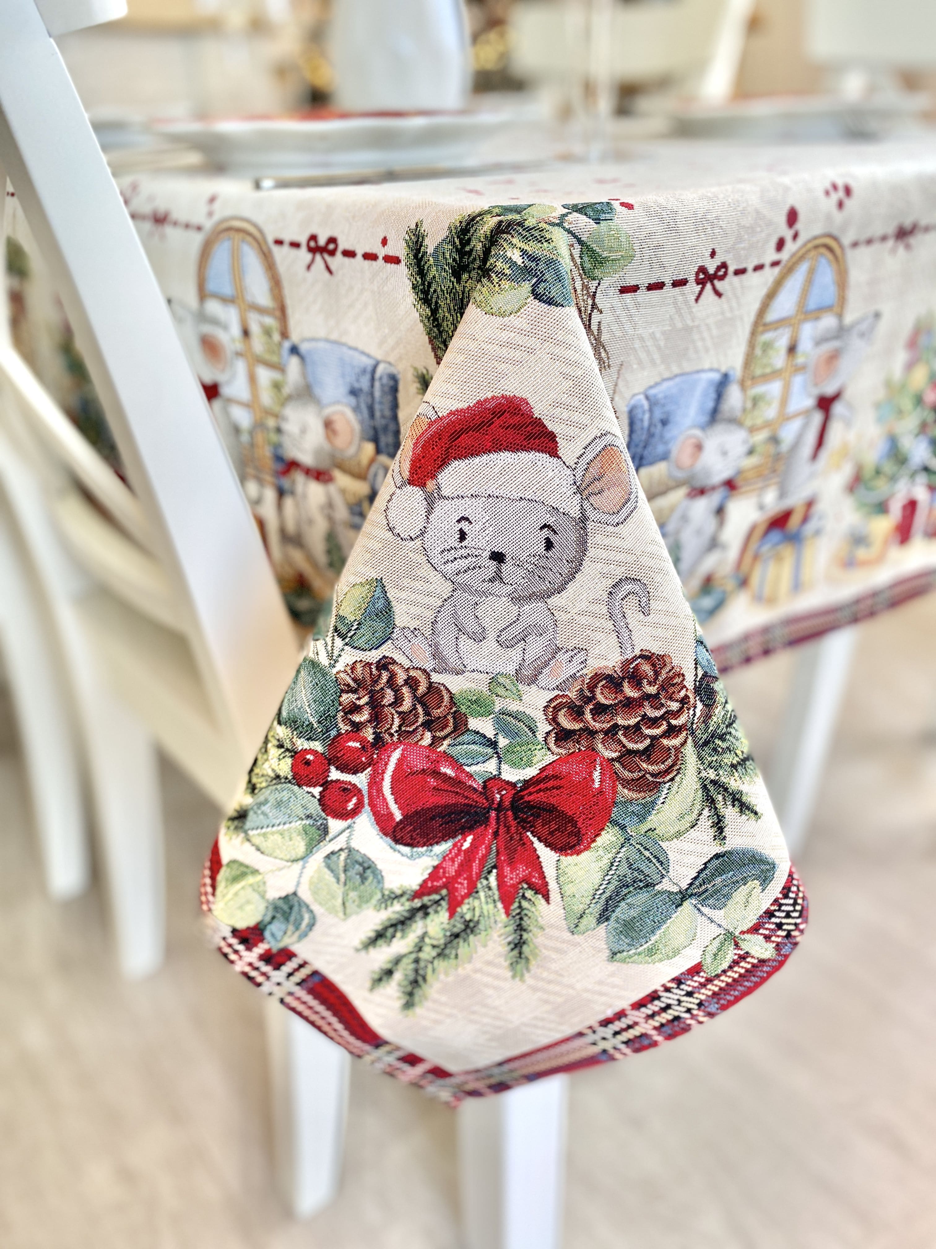 Christmas tapestry tablecloth «Xmas preparations» With silver lurex Limaso Textile