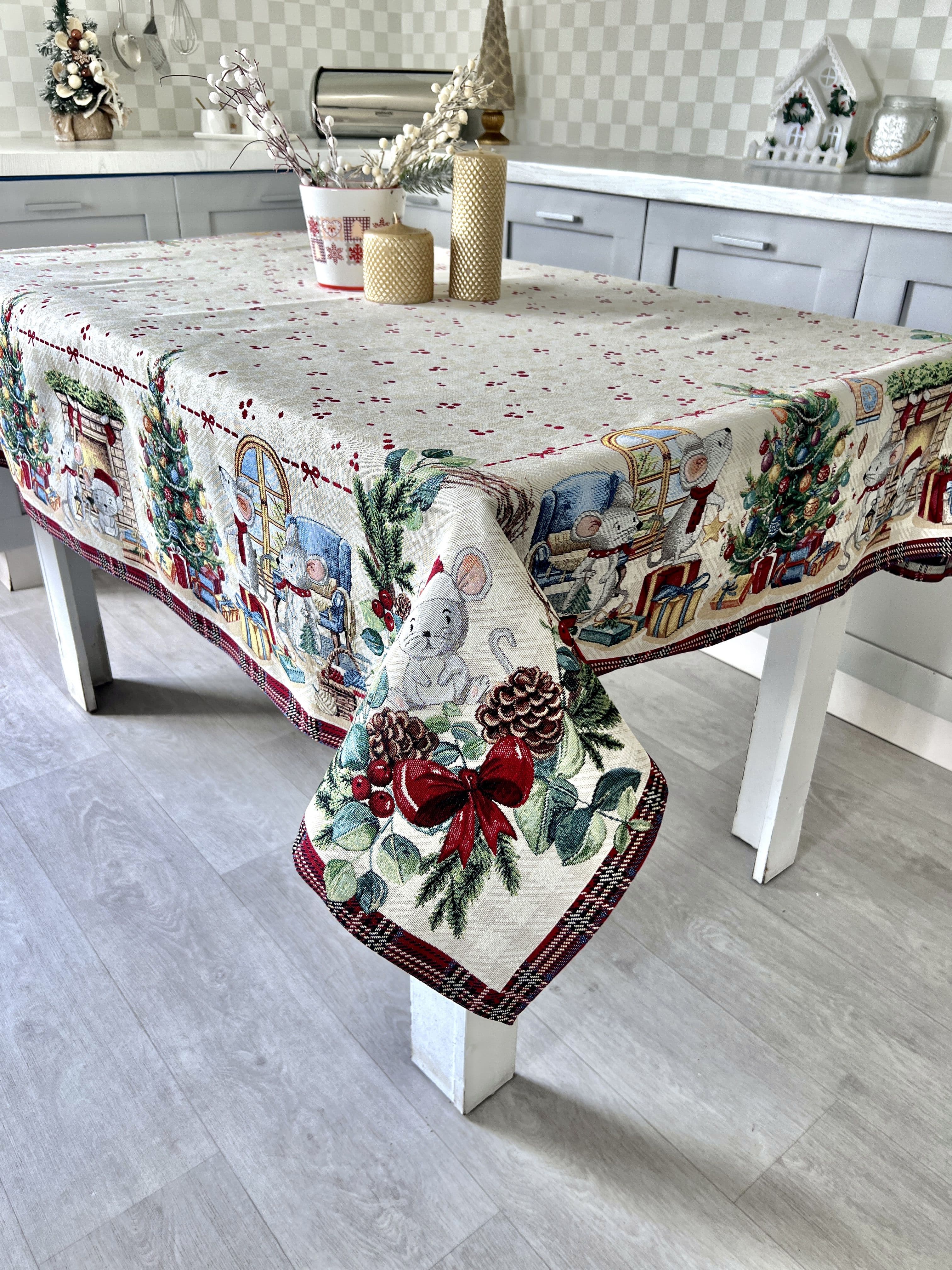 Christmas tapestry tablecloth «Xmas preparations» With silver lurex Limaso Textile