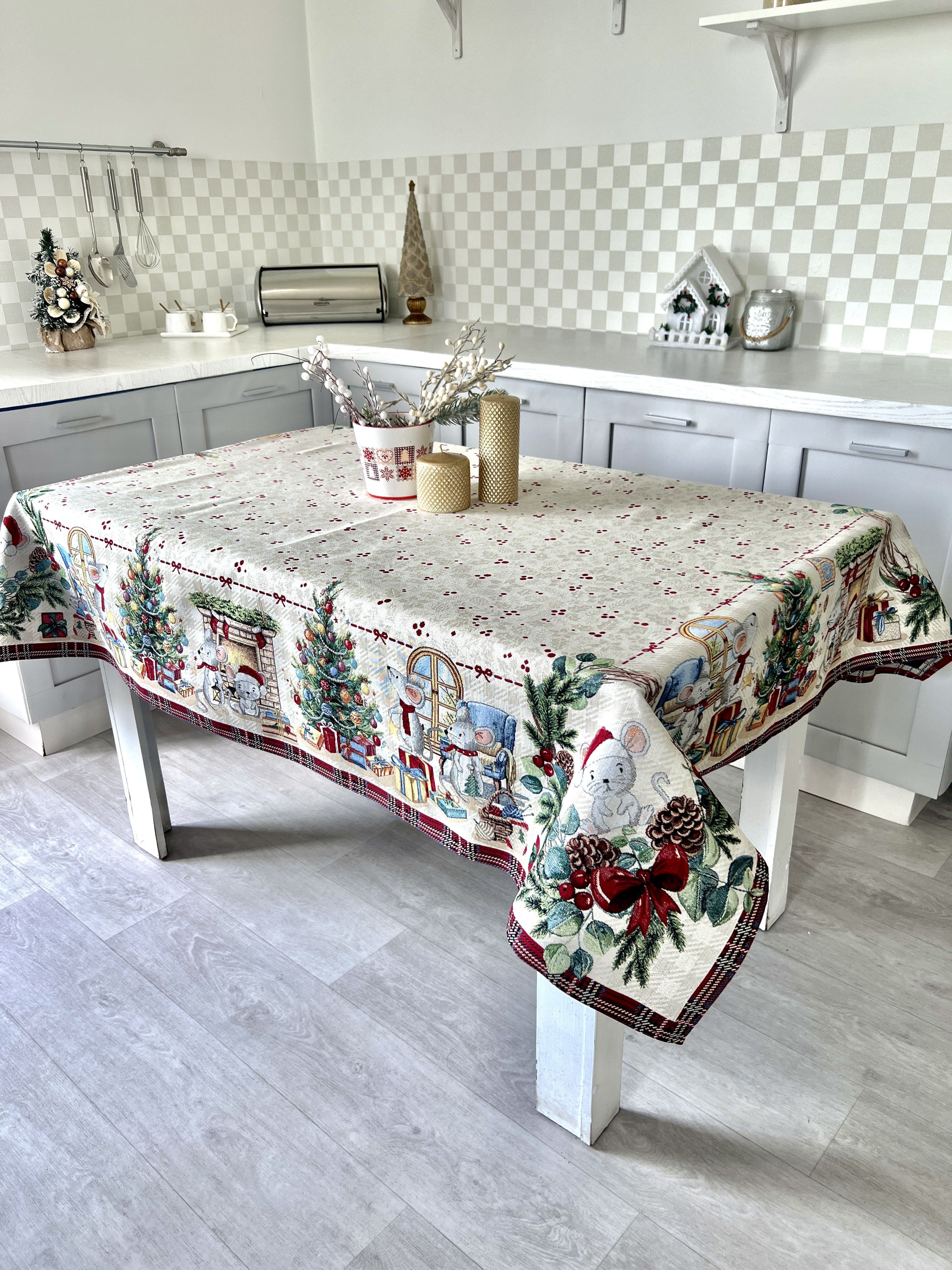 Christmas tapestry tablecloth «Xmas preparations» With silver lurex Limaso Textile