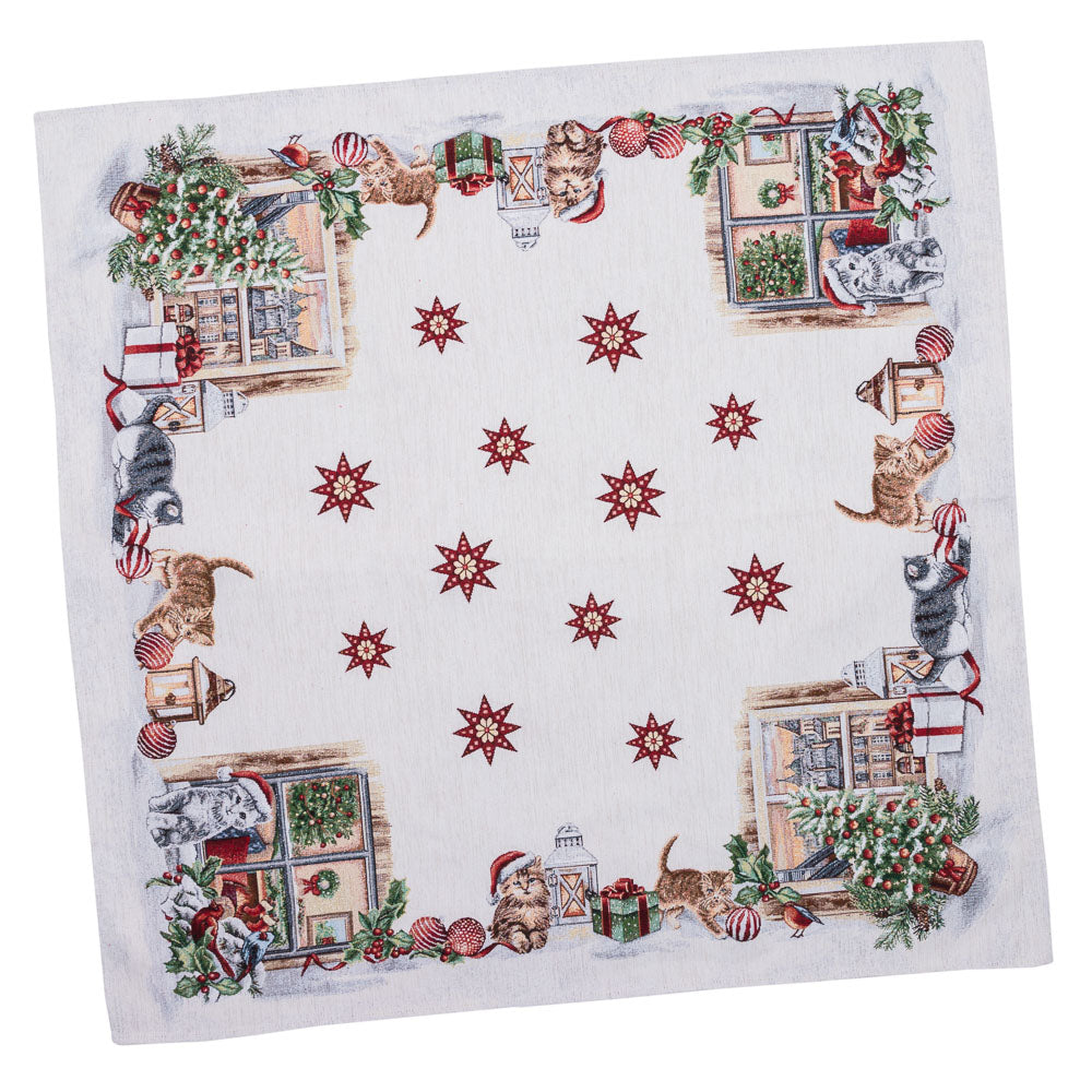 Christmas tapestry tablecloth «Christmas kittens» With microfibre & silver lurex Limaso Textile