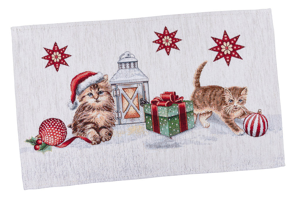 Christmas Placemat «Christmas kittens» With microfibre & silver lurex Limaso Textile