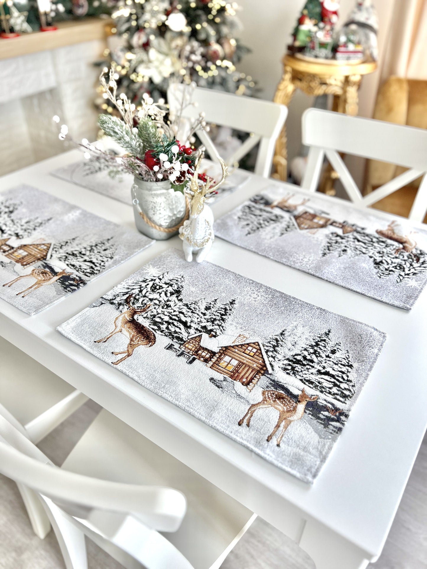 Winter Holiday Placemats «Winter» With microfibre & silver lurex
