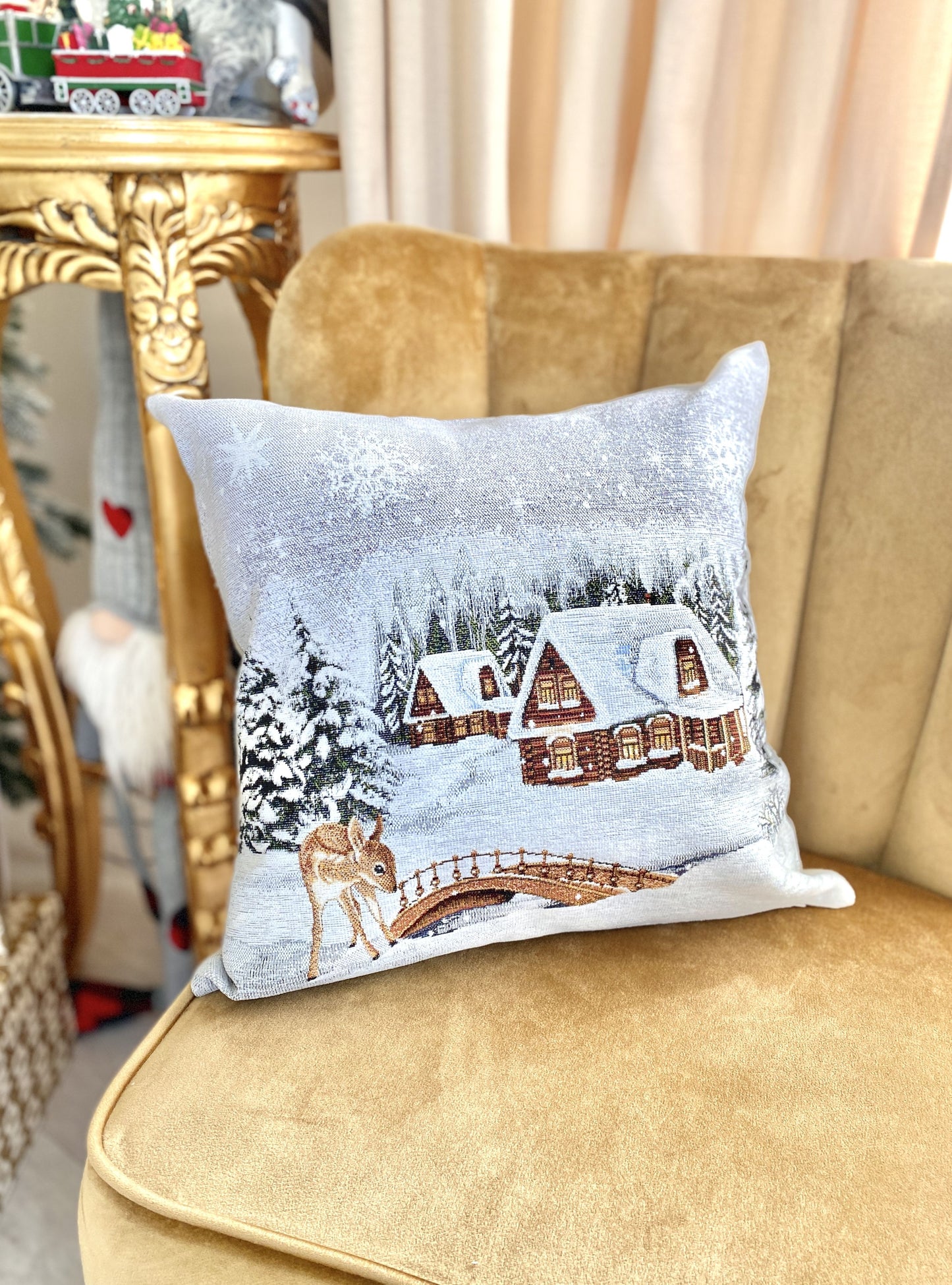 Christmas tapestry cushion cover «Winter» With microfibre & silver lurex