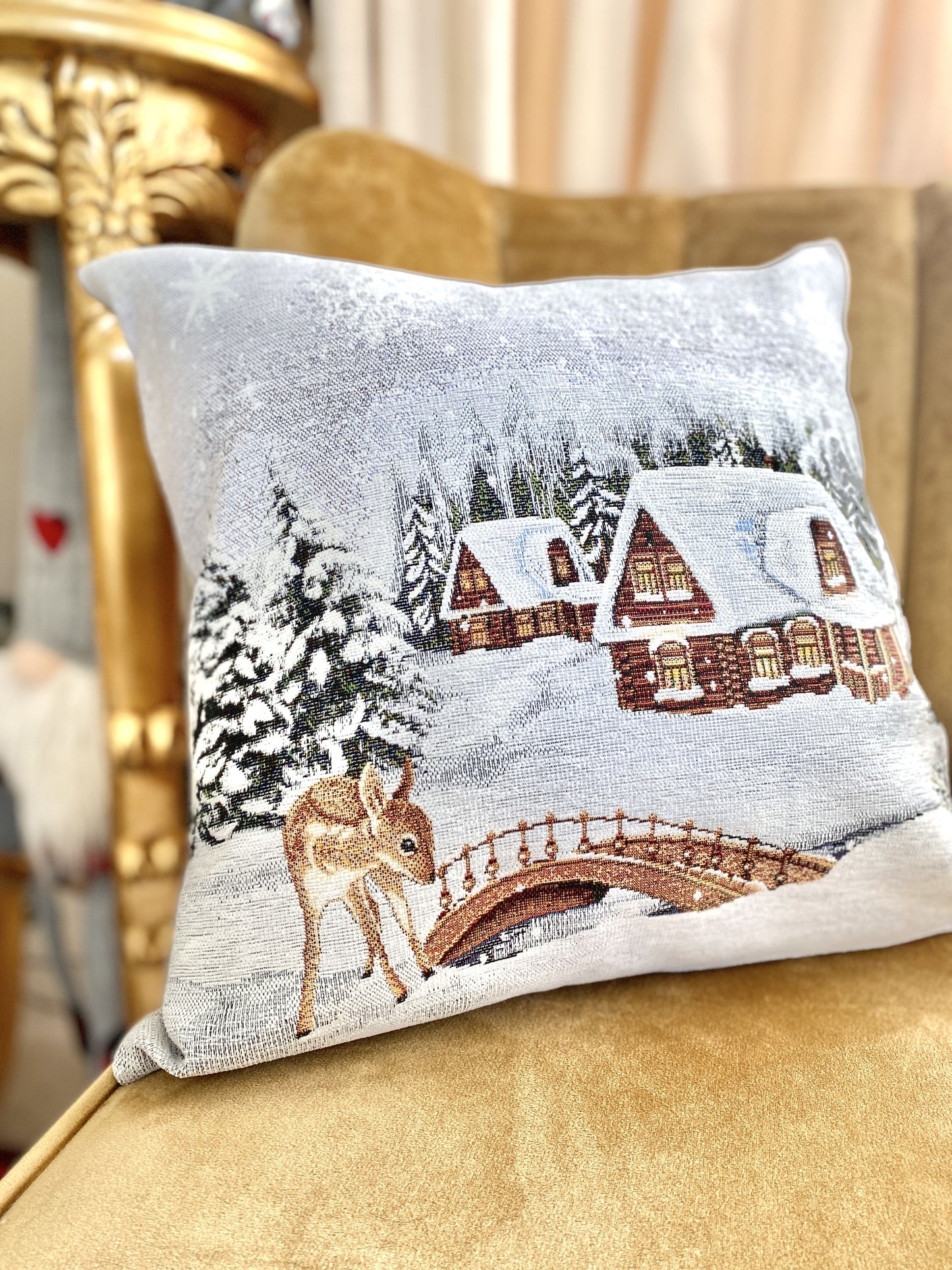 Christmas tapestry cushion cover «Winter» With microfibre & silver lurex