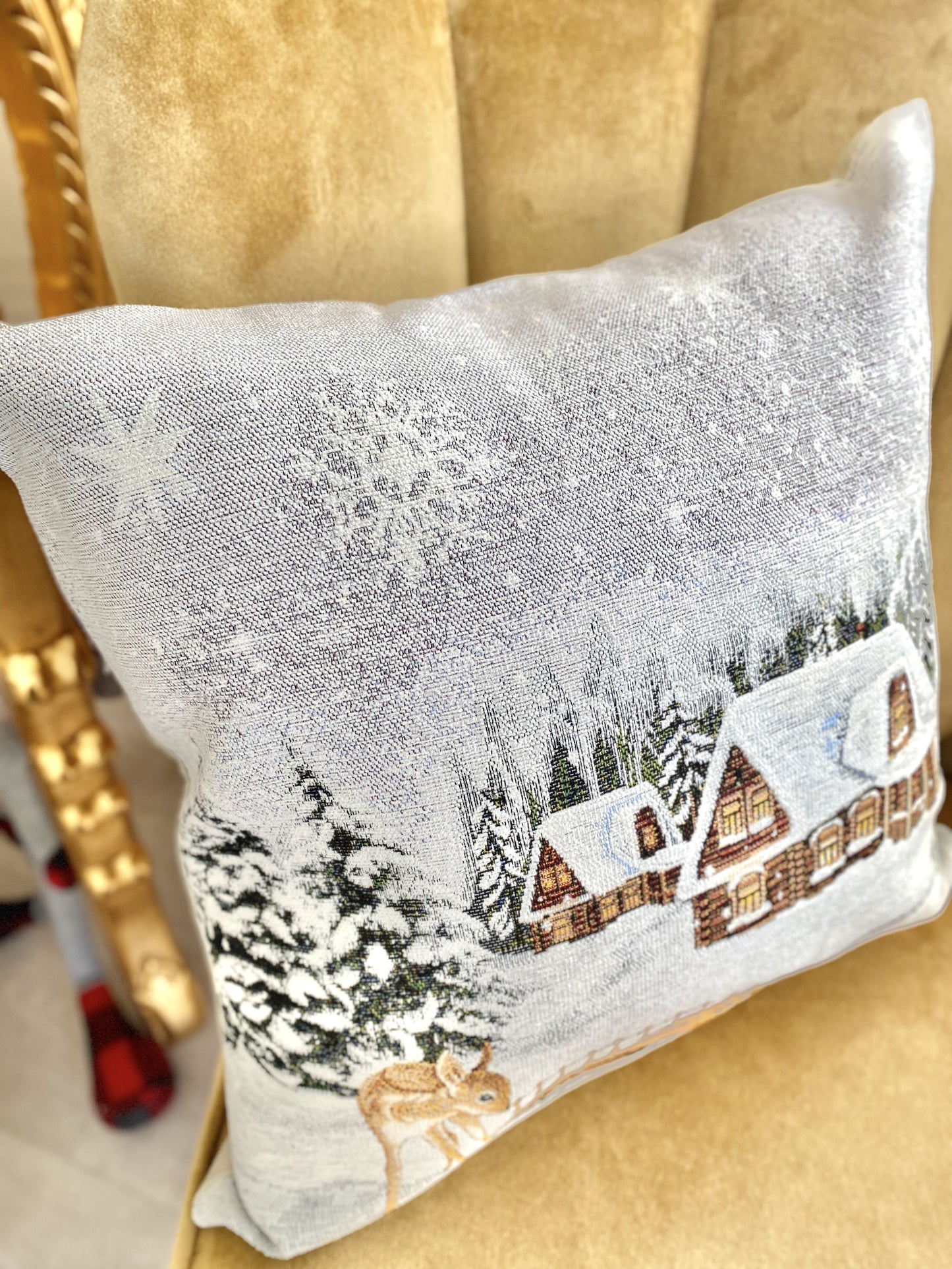 Christmas tapestry cushion cover «Winter» With microfibre & silver lurex