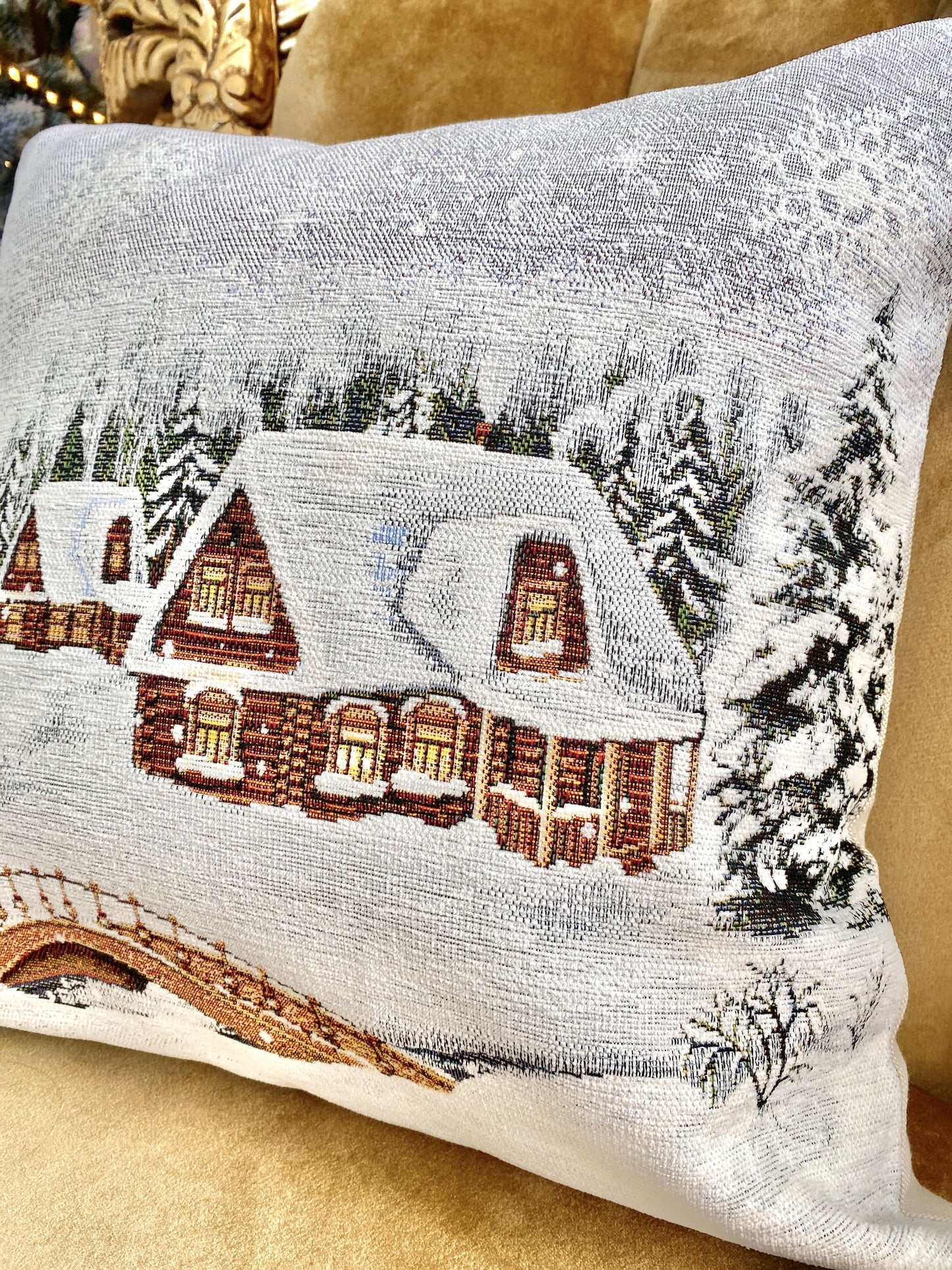 Christmas tapestry cushion cover «Winter» With microfibre & silver lurex
