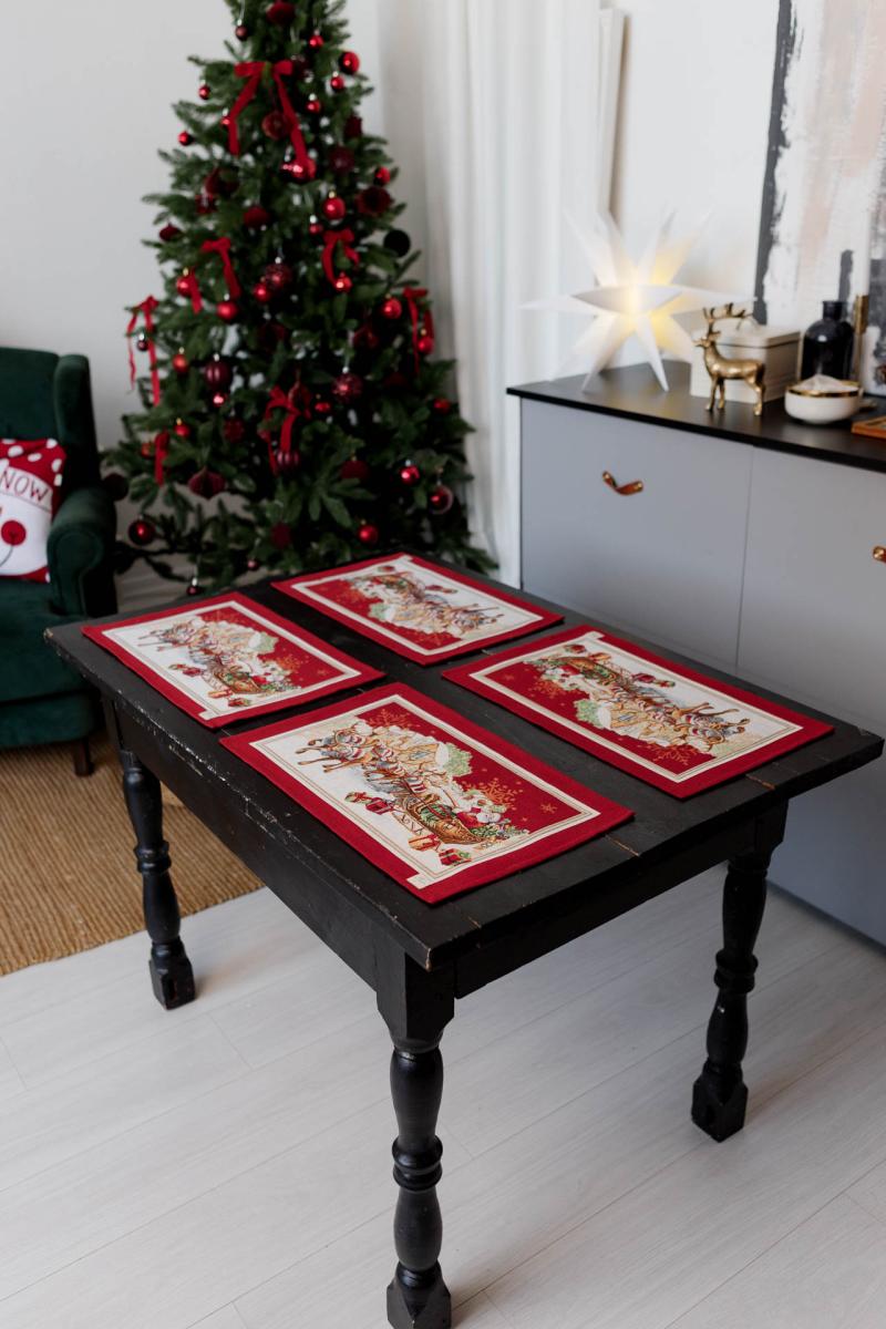 Christmas Placemat set «Present» with Golden Lurex - Premium Gobelin
