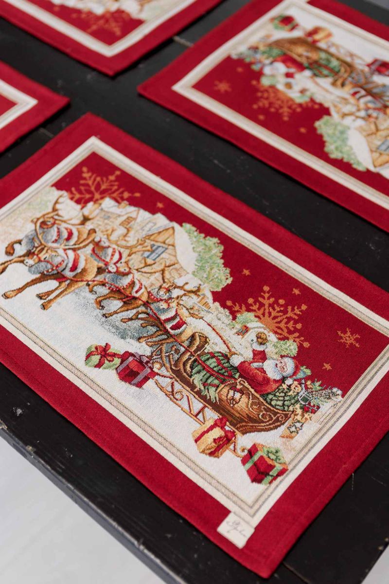 Christmas Placemat set «Present» with Golden Lurex - Premium Gobelin