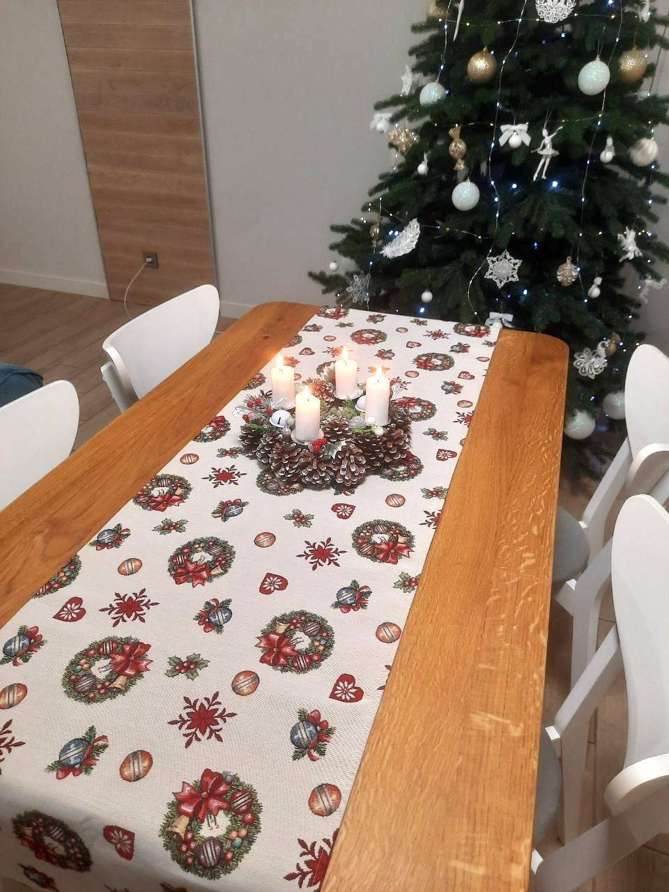 Christmas Tapestry Table Runner "Christmas Тoy starfall" Limaso Textile