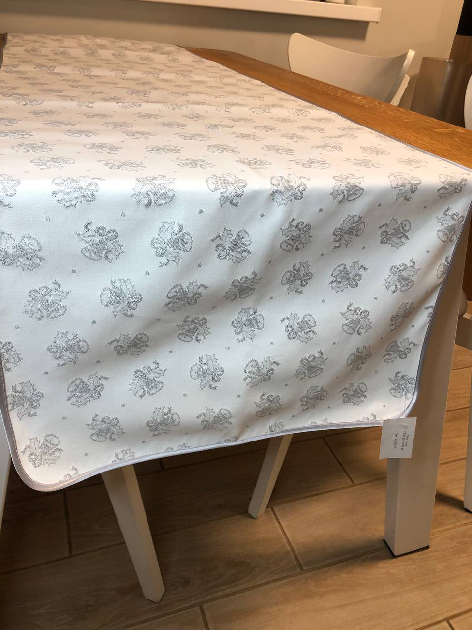 Christmas Table Runner Double-sided "Jingle Bells" (silver lurex)