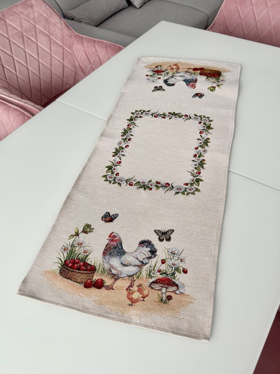 Tapestry table runner «Rooster and hens» Limaso Textile