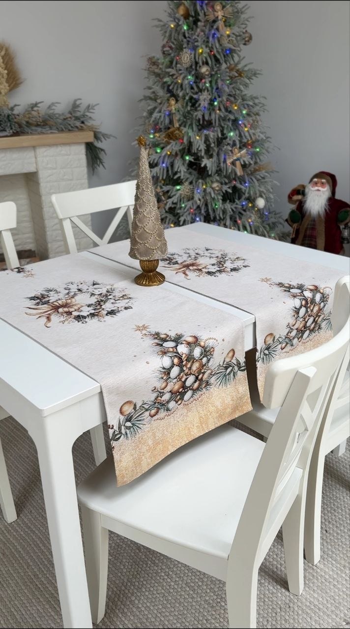 Christmas Table Runner «Golden Winter» with Microfibre & golden thread - Premium Tapestry