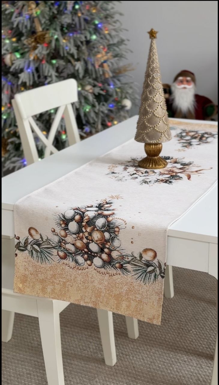 Christmas Table Runner «Golden Winter» with Microfibre & golden thread - Premium Tapestry