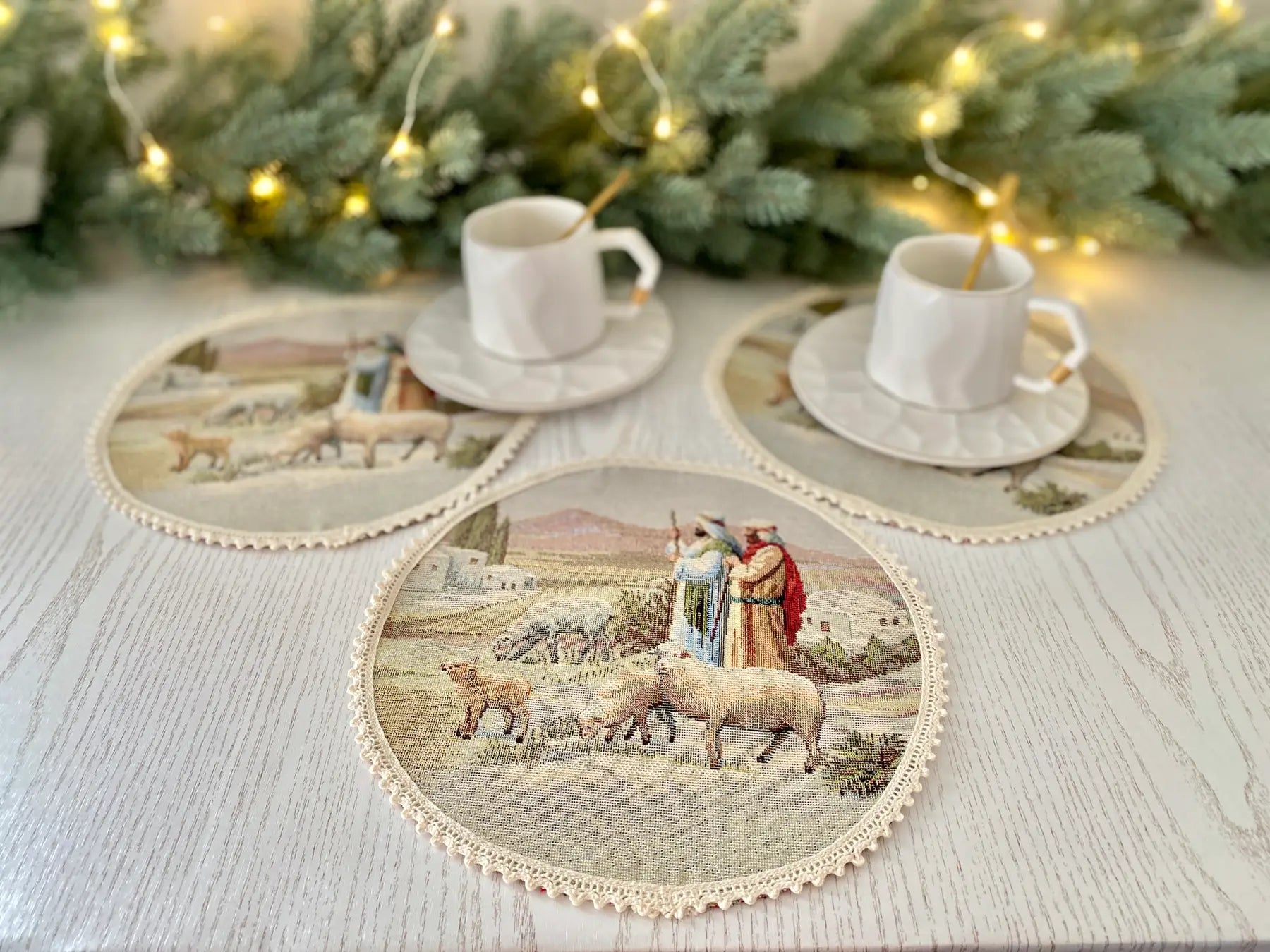 Christmas placemats «Nativity scene» with golden thread Limaso Textile
