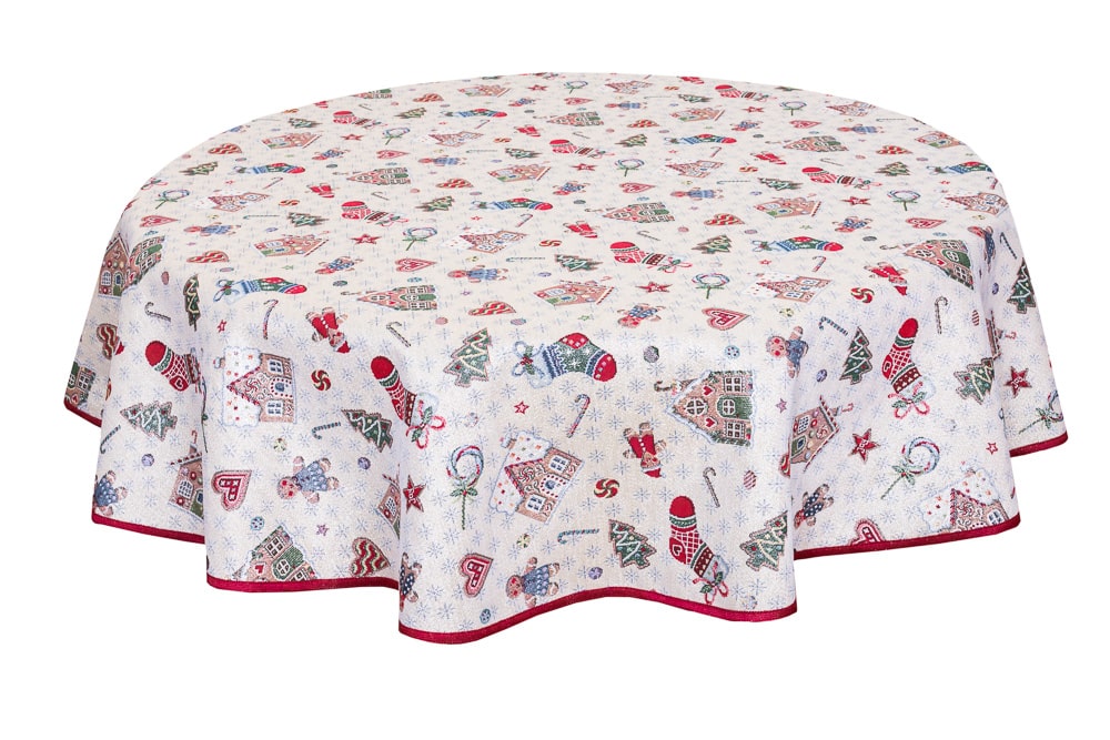 Buy Christmas Round Tapestry Tablecloth "Winter's fun" with silver thread UK Textil4Family