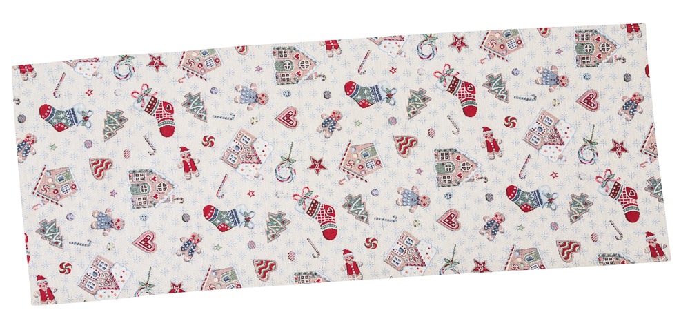 Buy Christmas Tapestry Table Runner "Winter's fun" with silver thread UK Textil4Family